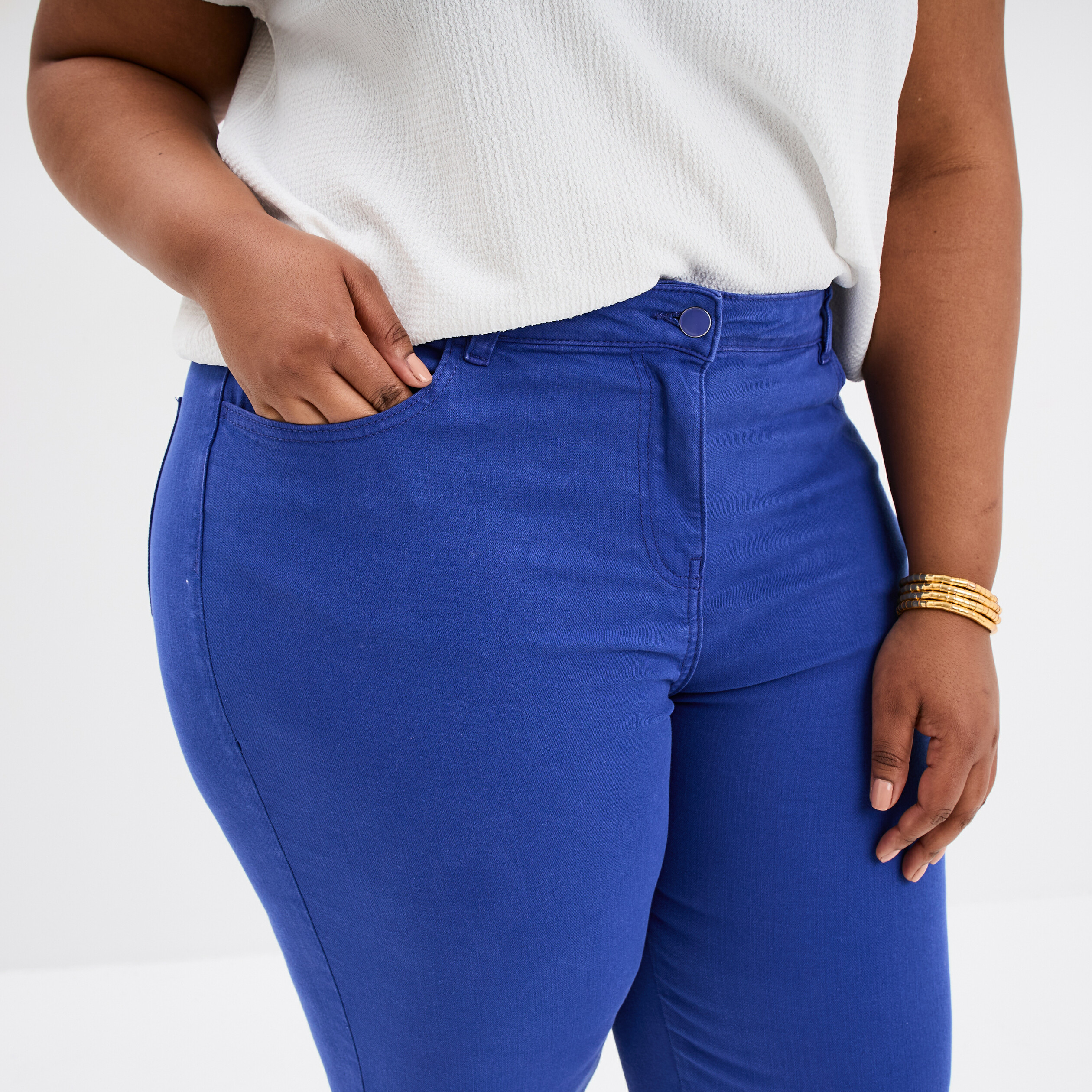 pantalon corsaire skinny taille haute bleu roi femmegt Pantalon corsaire skinny taille haute bleu roi femme grande taille