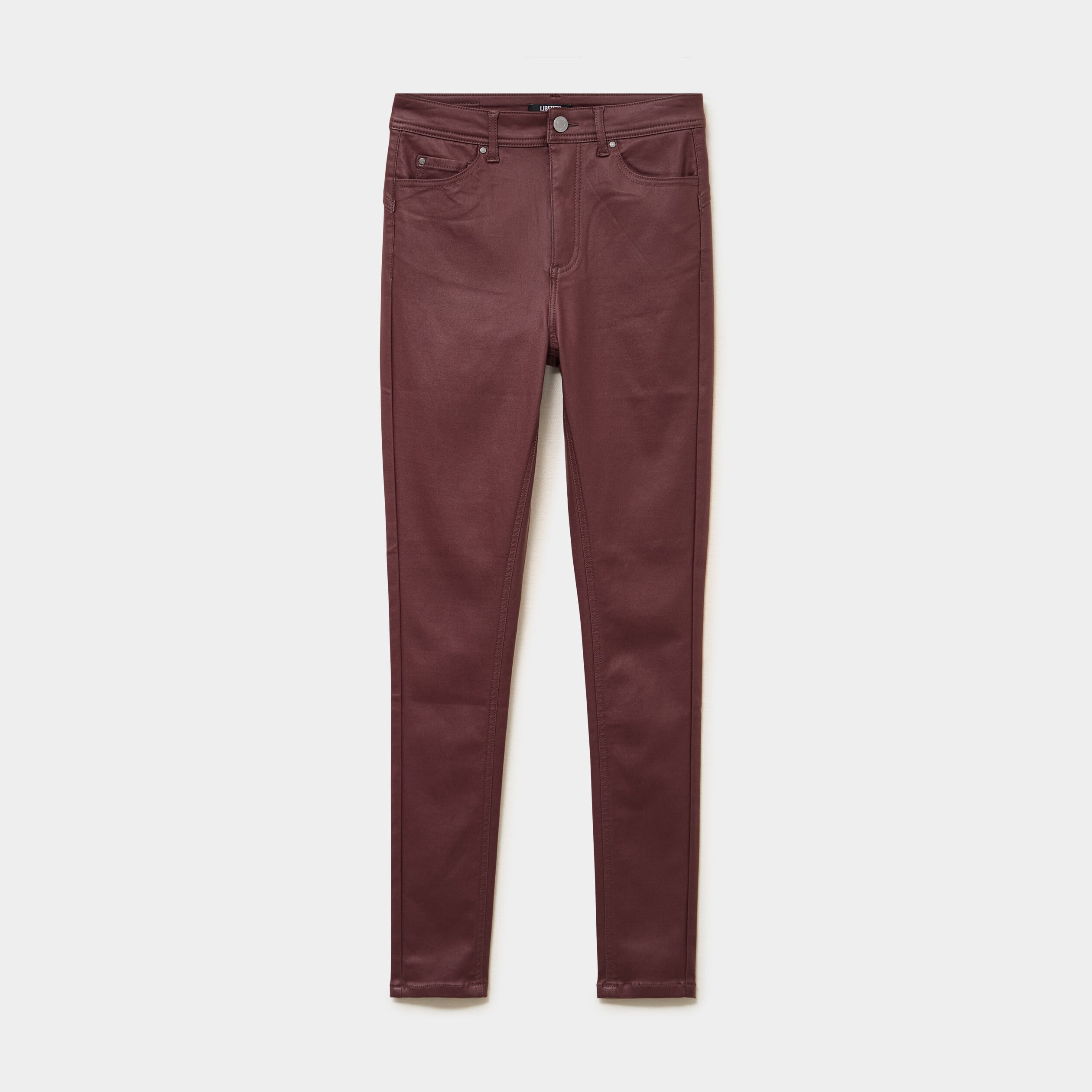 Pantalon enduit skinny push-up violet fonc&eacute; femme