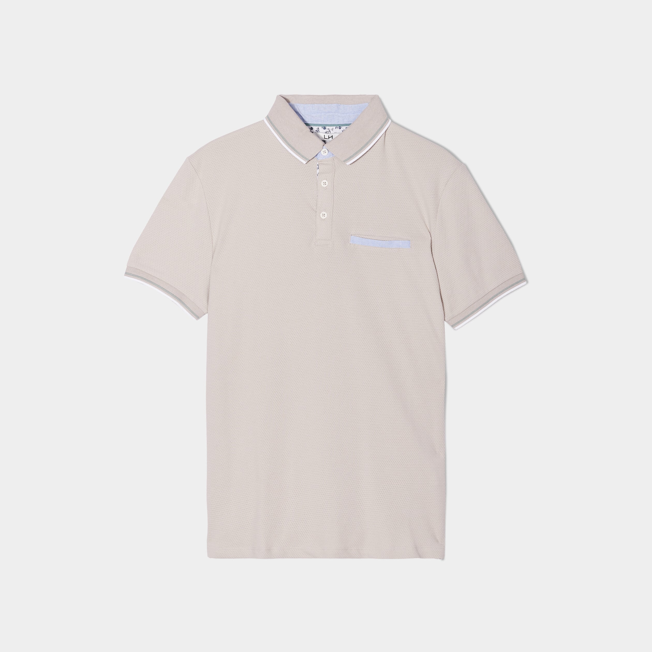 Polo piqu&eacute; manches courtes coton gris clair homme