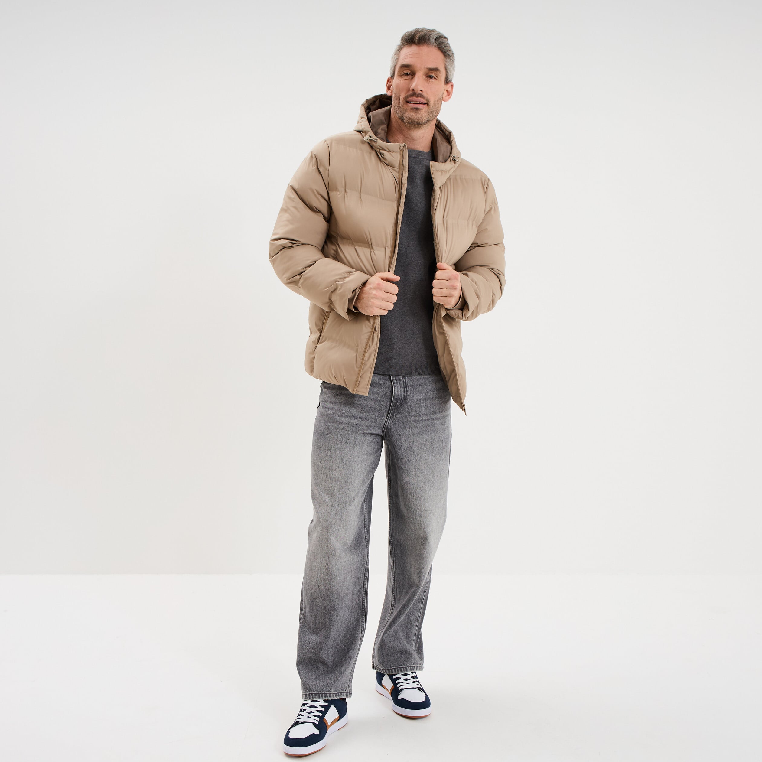 Pull col rond manches longues gris homme