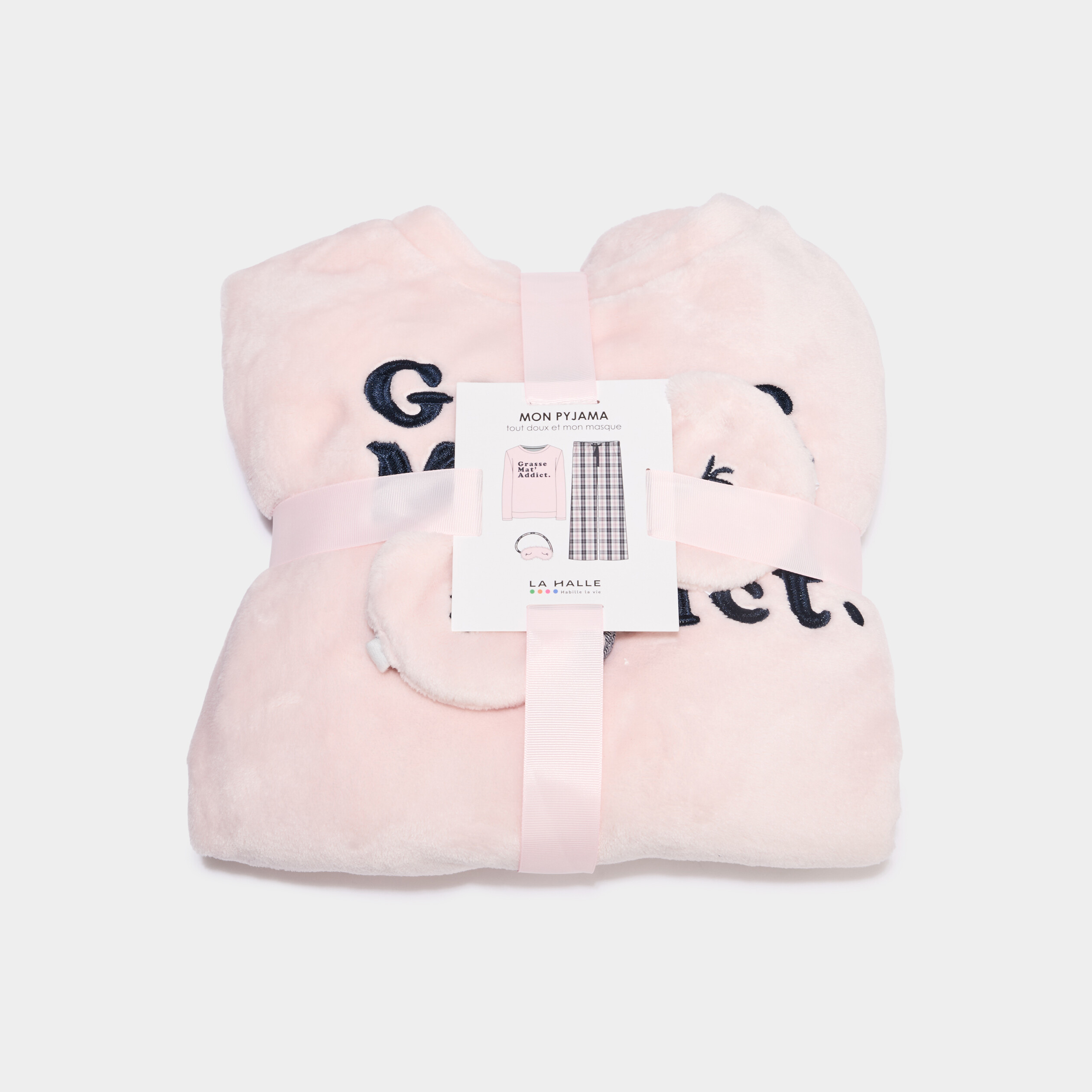 Ensemble pyjama effet polaire 3 pi&egrave;ces rose clair femme