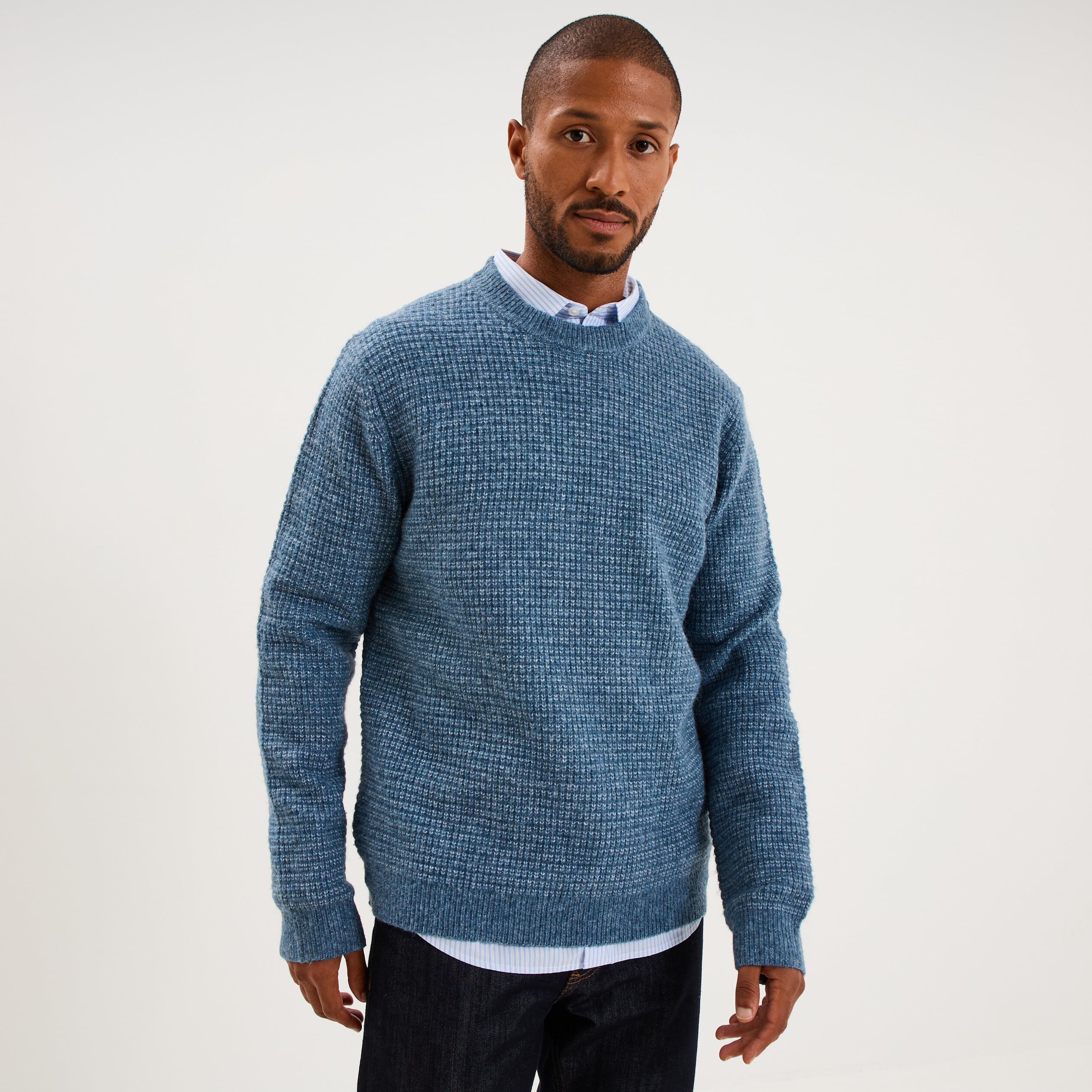 Pull col rond manches longues bleu gris homme