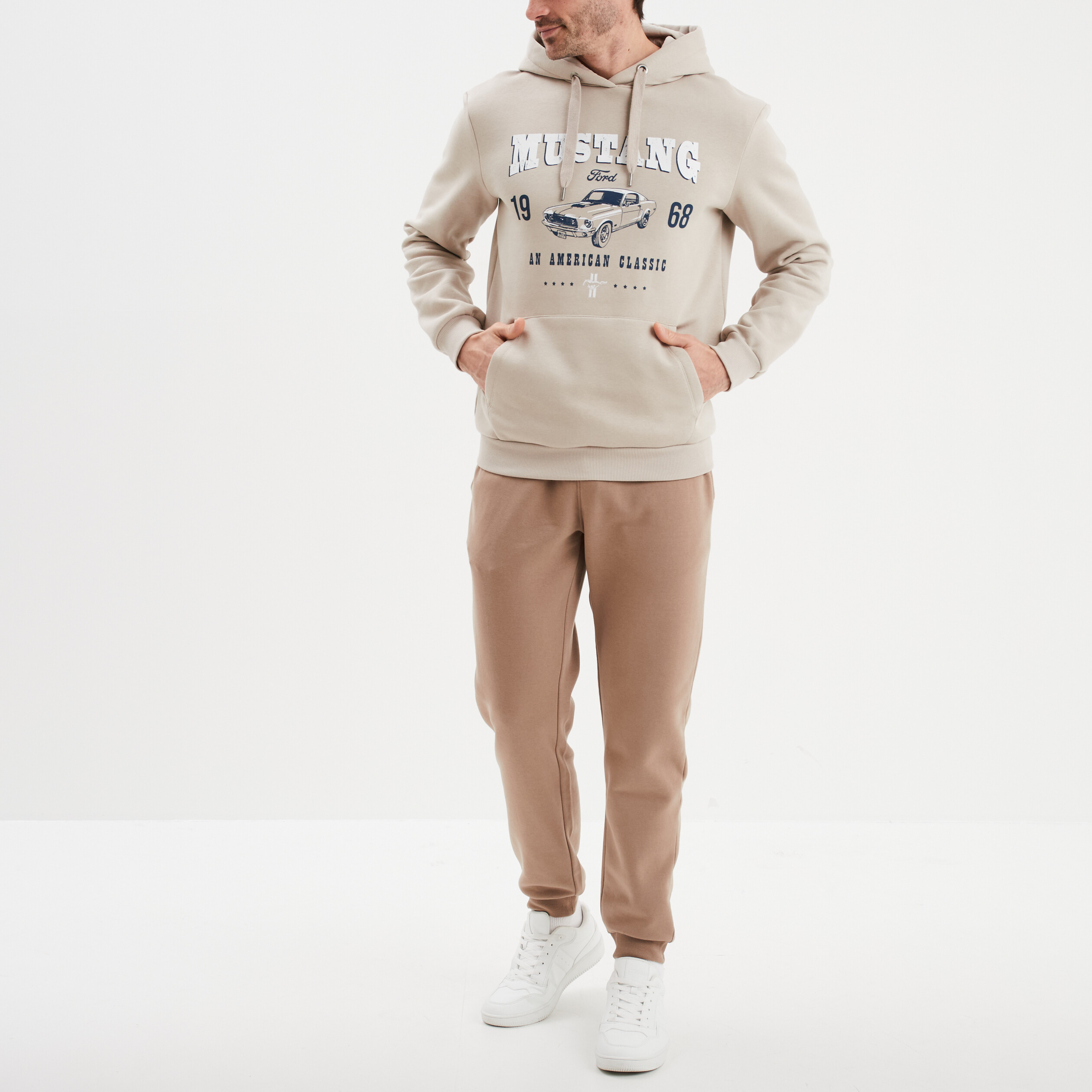 Pantalon jogging droit molleton taupe homme