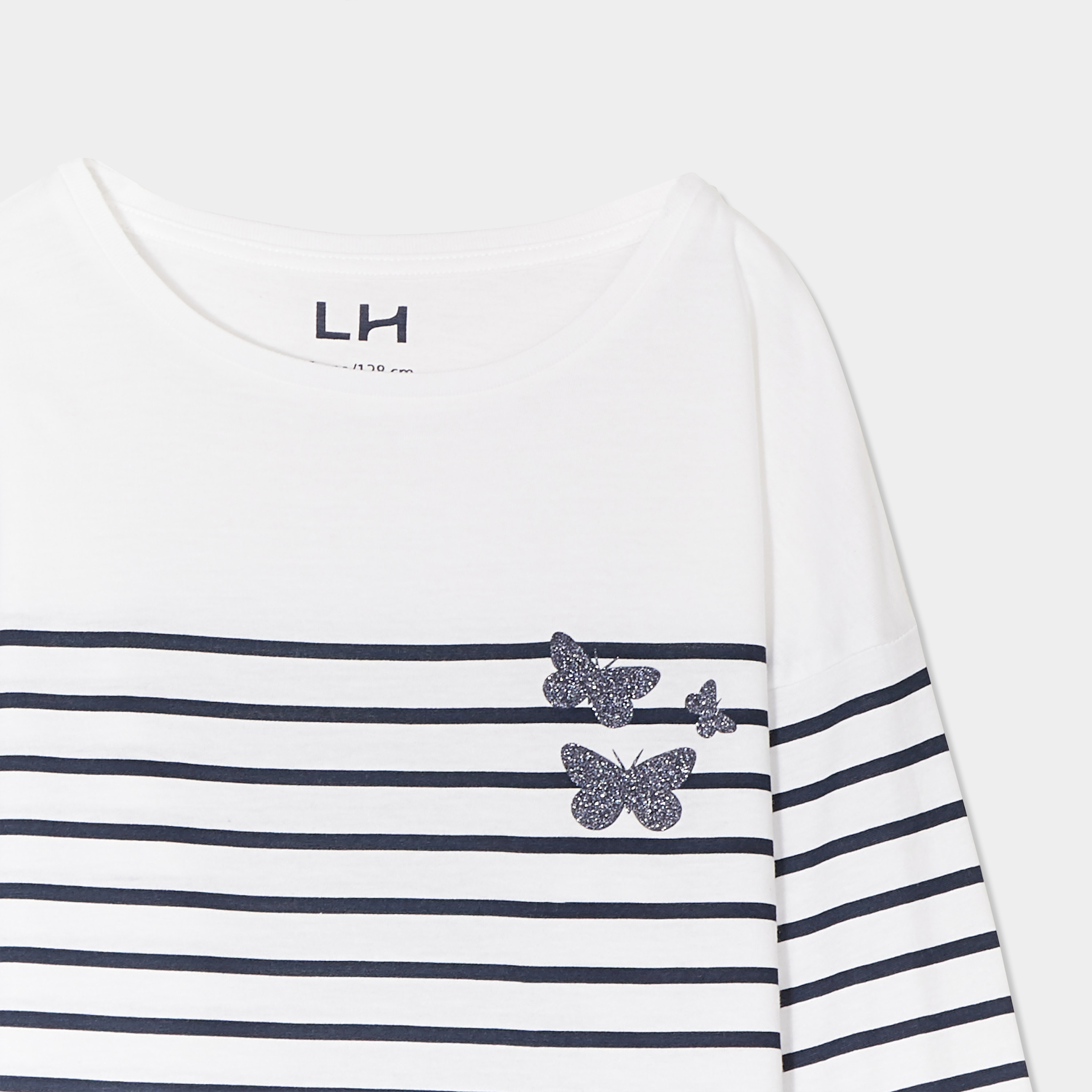 T-shirt coton col rond manches longues ecru fille