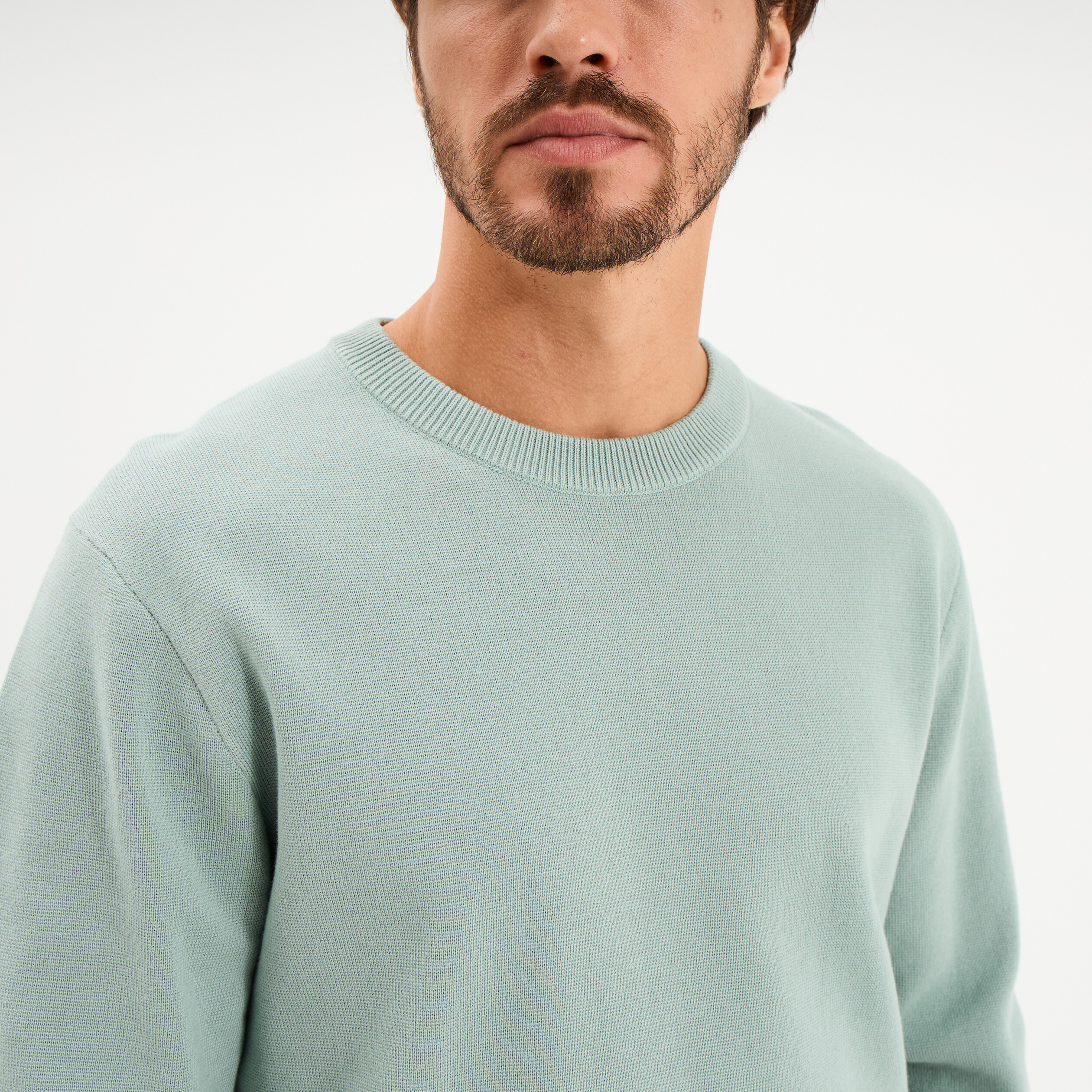 Pull col rond manches longues bleu gris homme