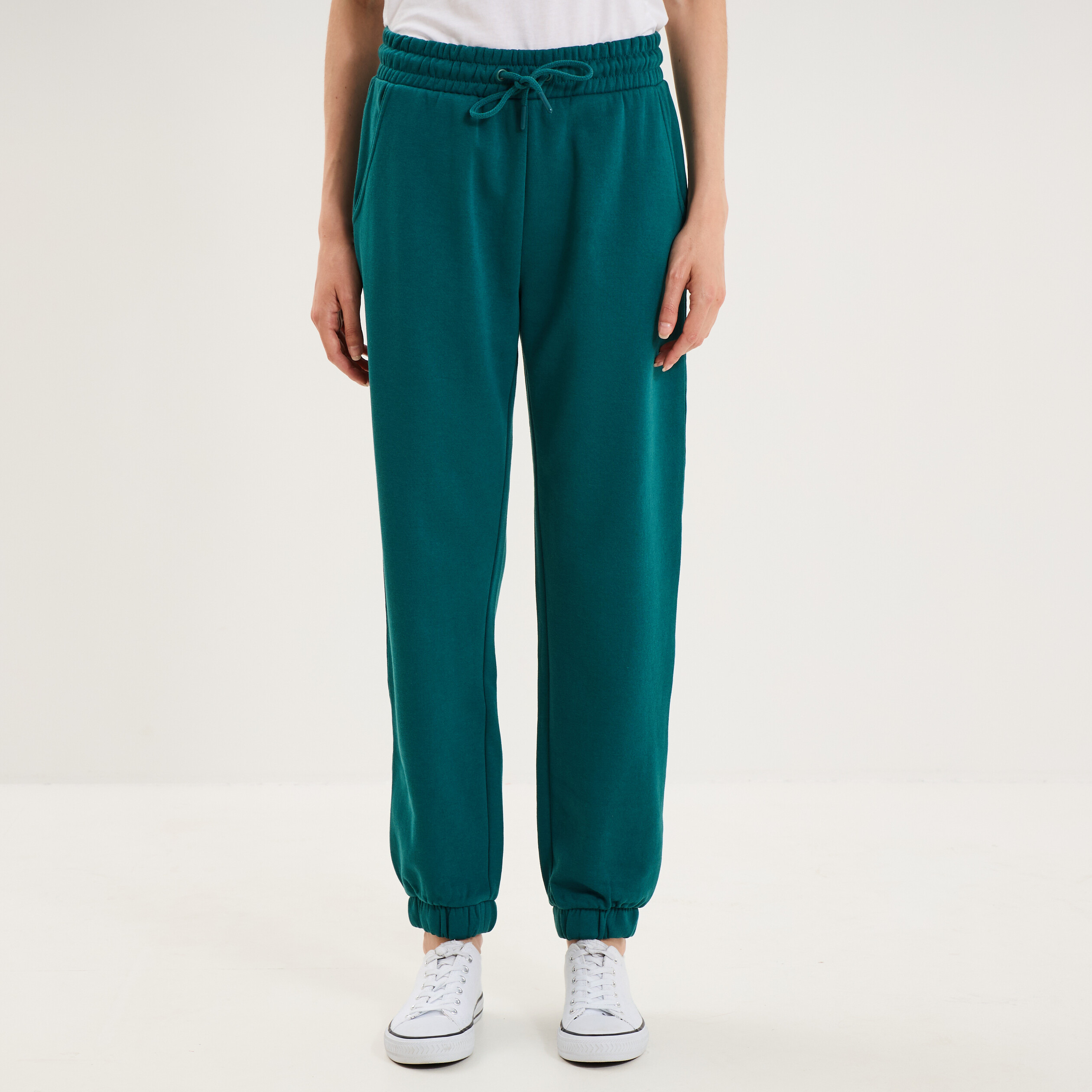 Pantalon de jogging molletonn&eacute; vert fonc&eacute; femme
