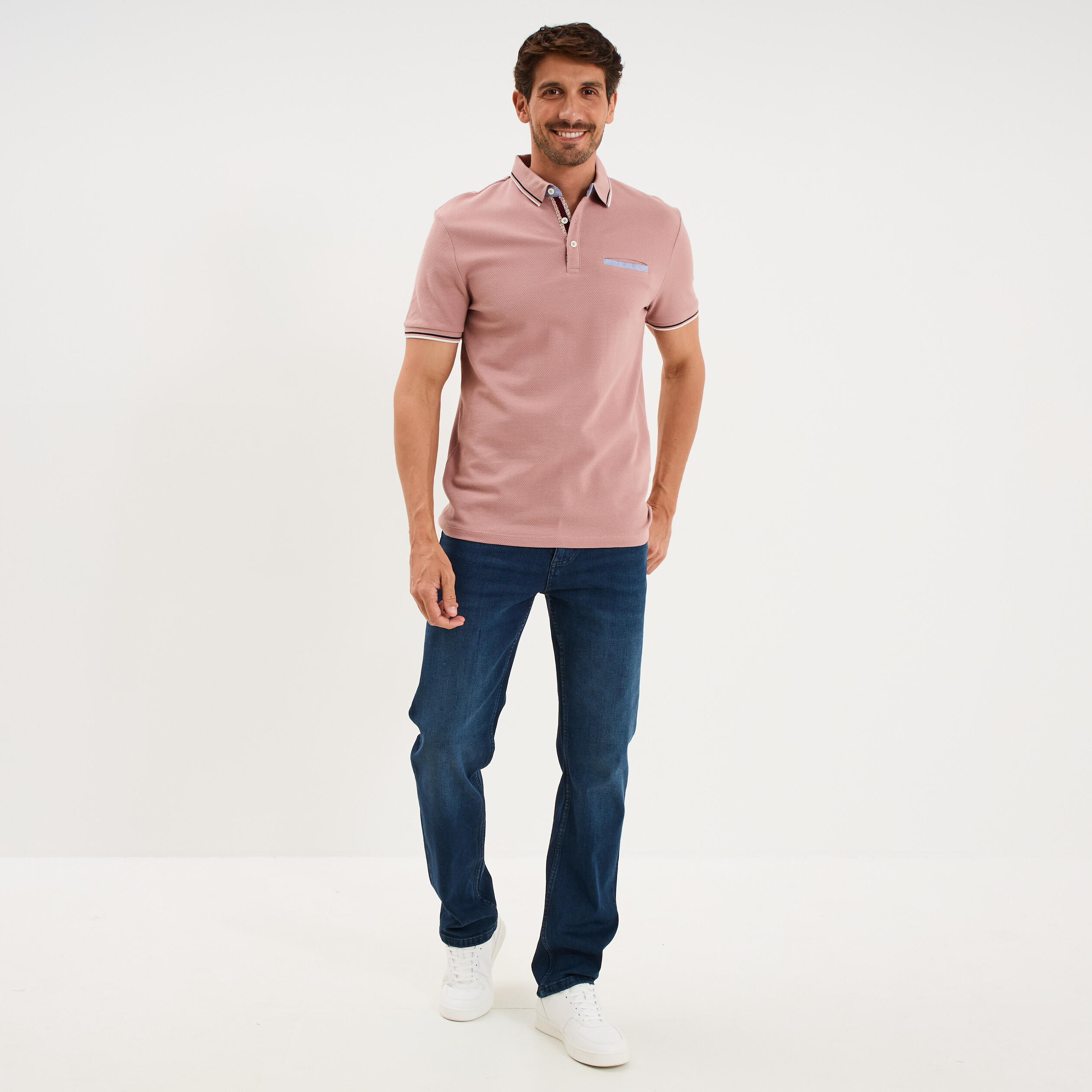 Polo piqu&eacute; manches courtes coton vieux rose homme