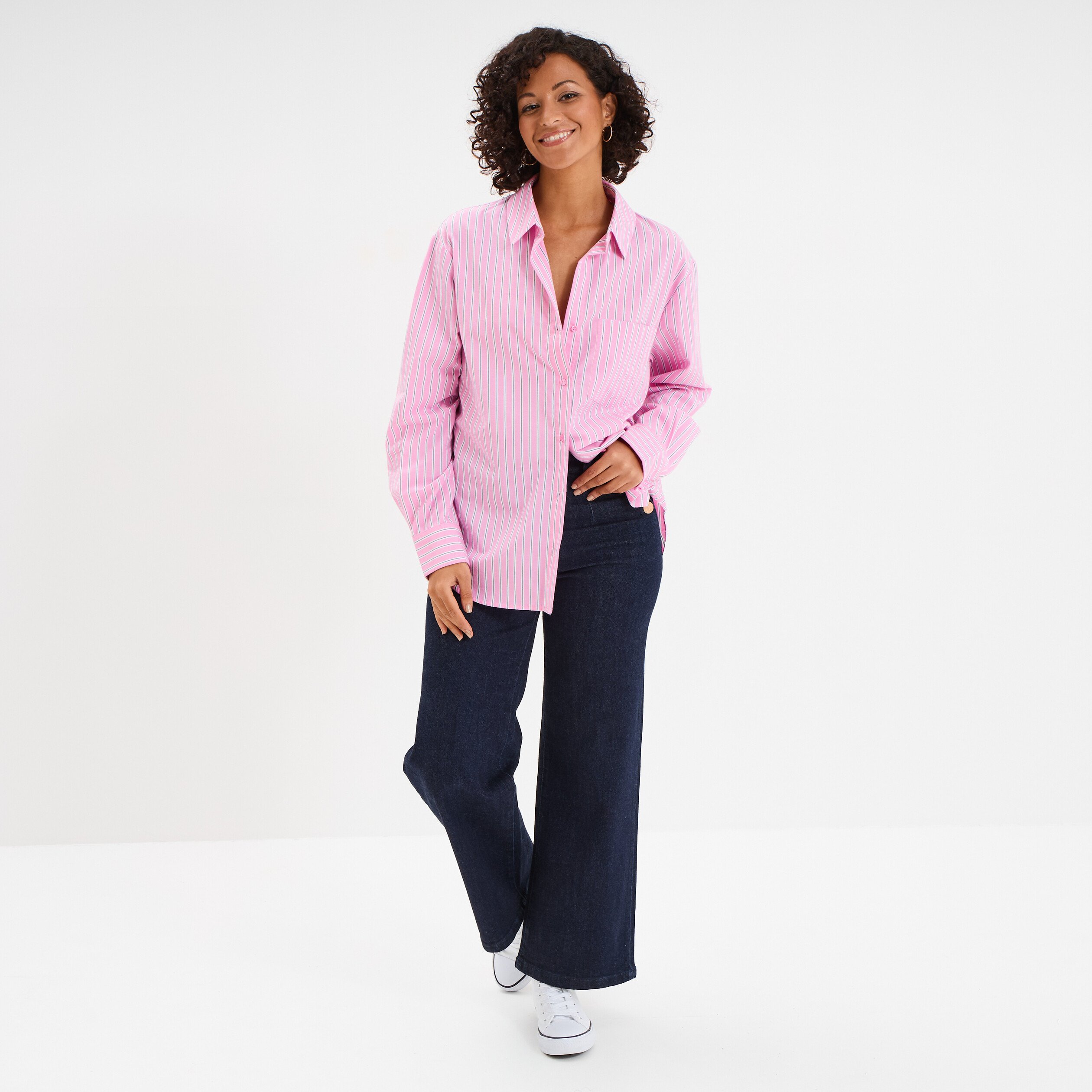 chemise oversize 1 poche coton rose femme Chemise oversize 1 poche coton rose femme