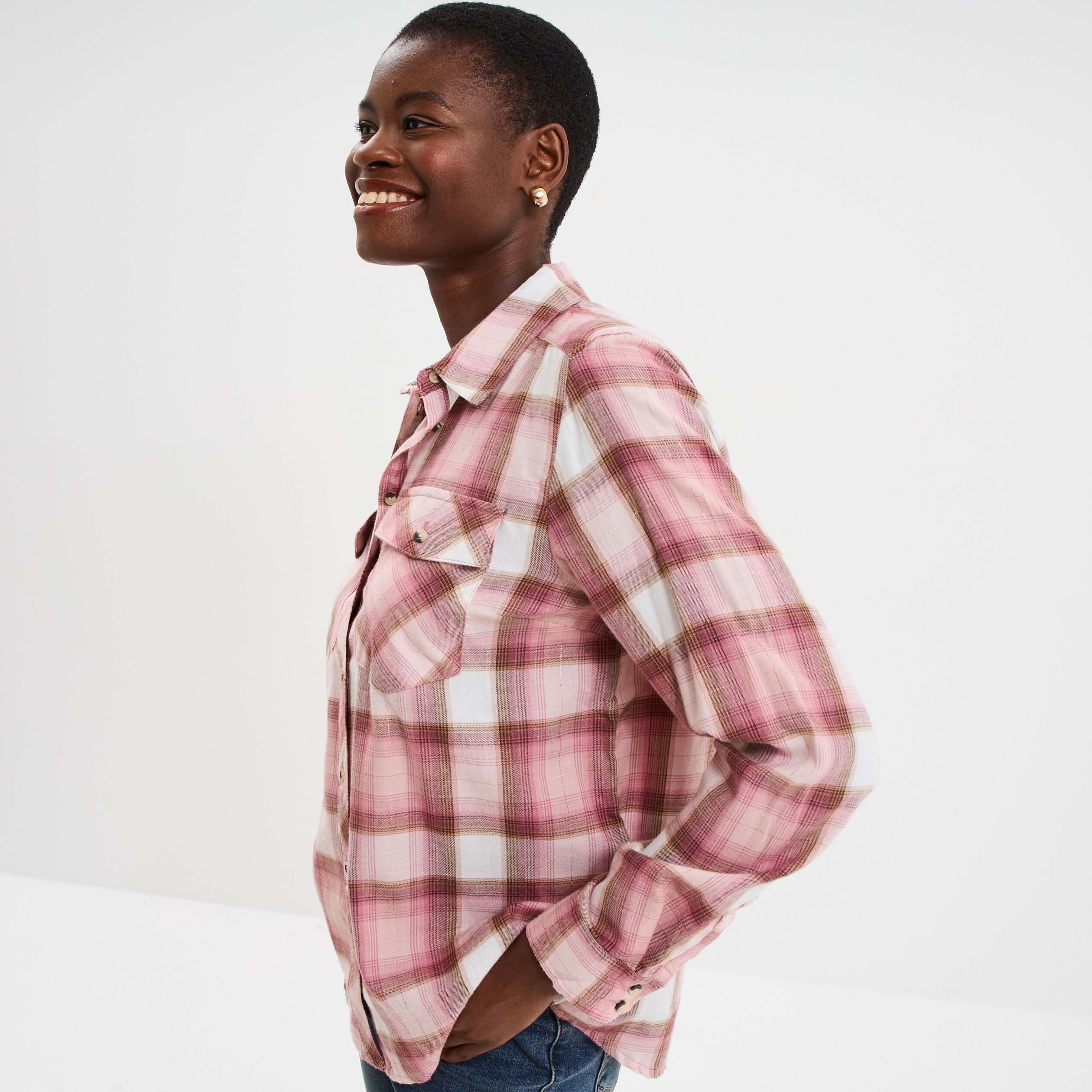 Chemise manches longues coton Creeks rose poudrée femme La Halle