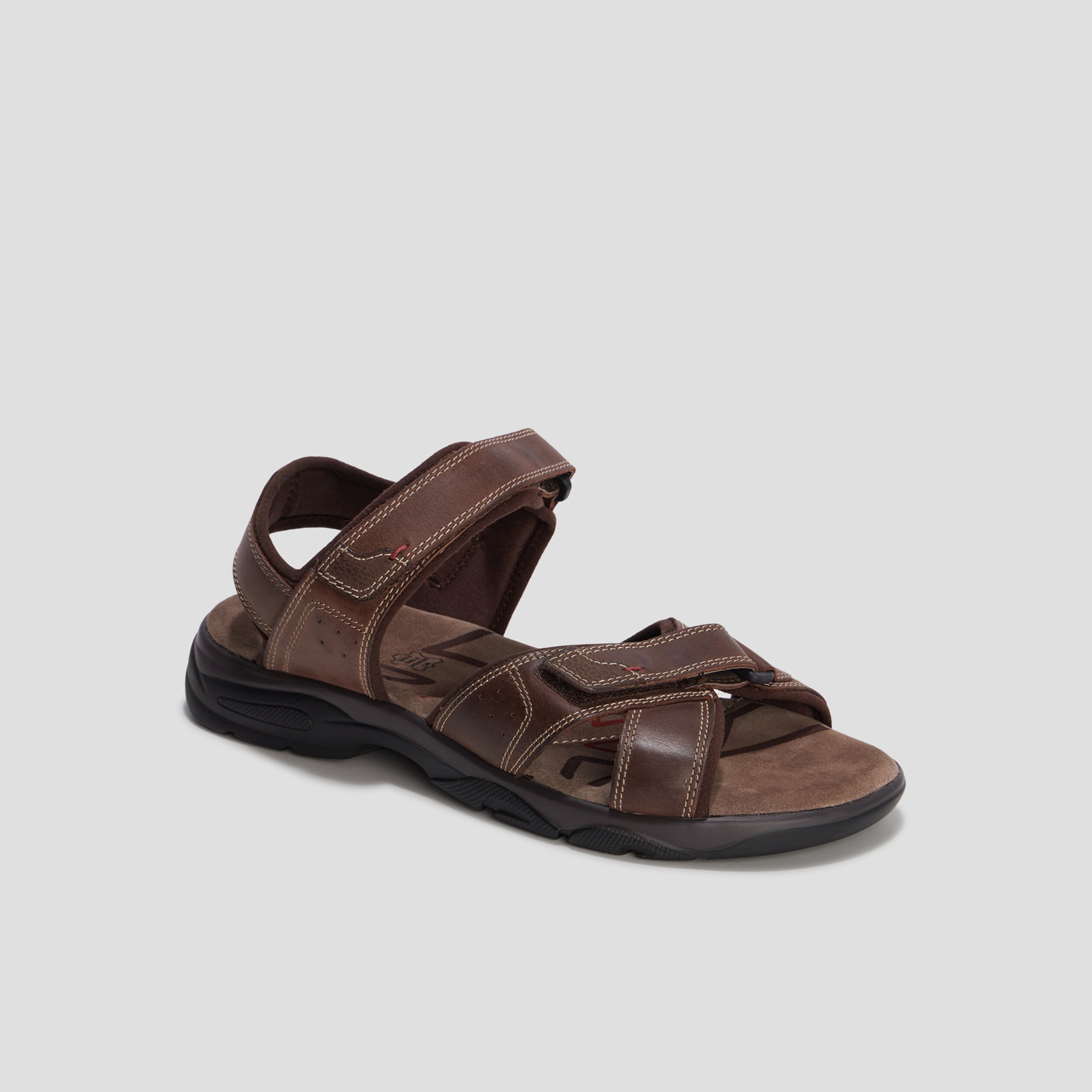 Sandales &agrave; scratchs en cuir marron homme