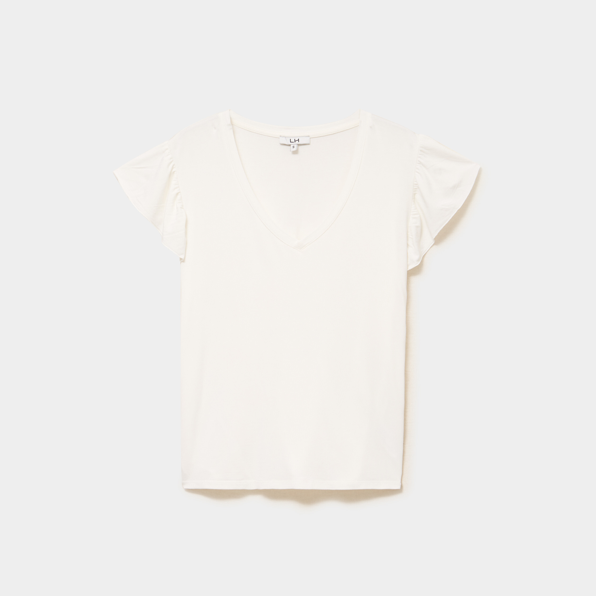 T-shirt droit manches courtes &agrave; volants blanc femme