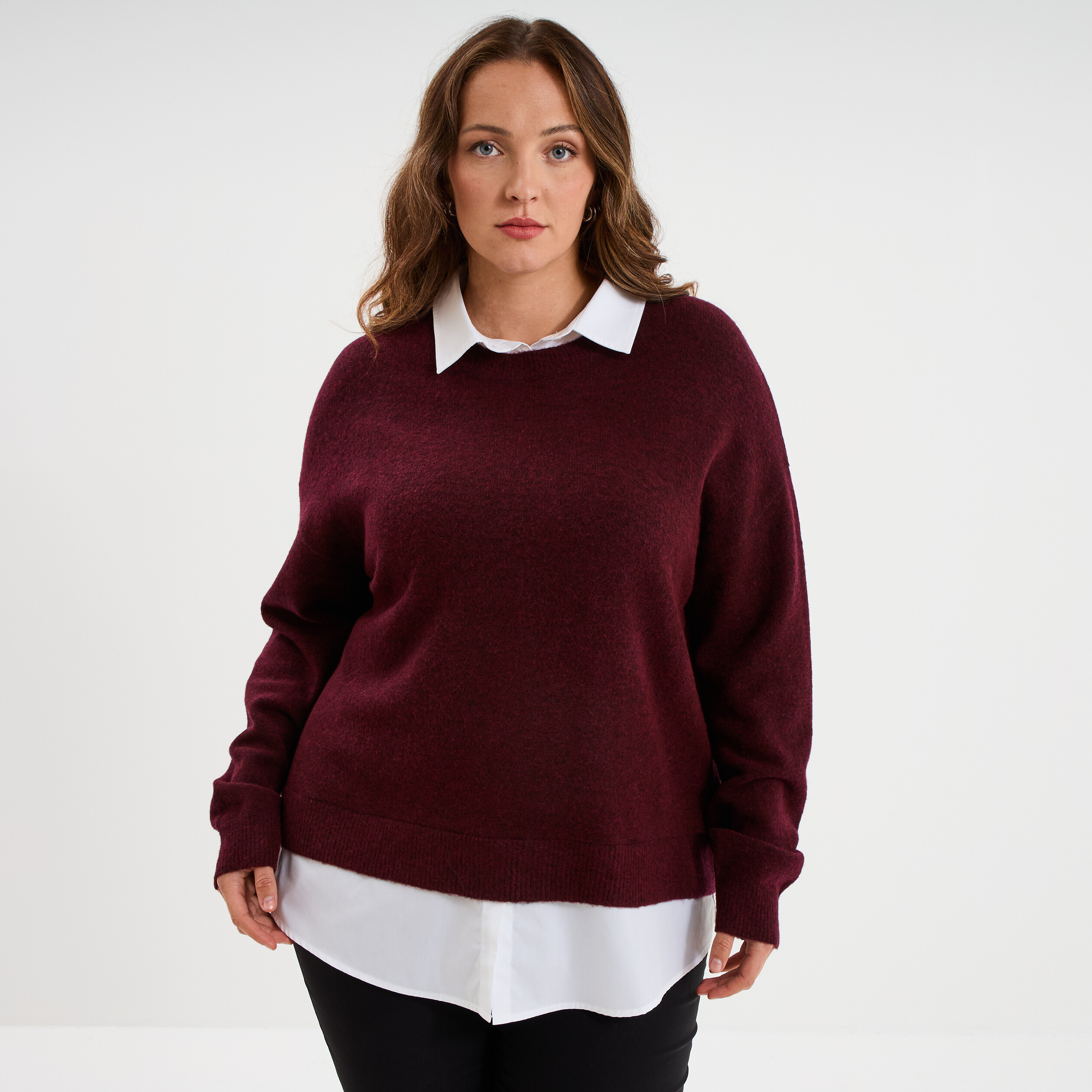 Pull Femme Bordeaux Lie De Vin Ample En éponge Douce - Marque TEX, Taille L, Occasion Très Bon état