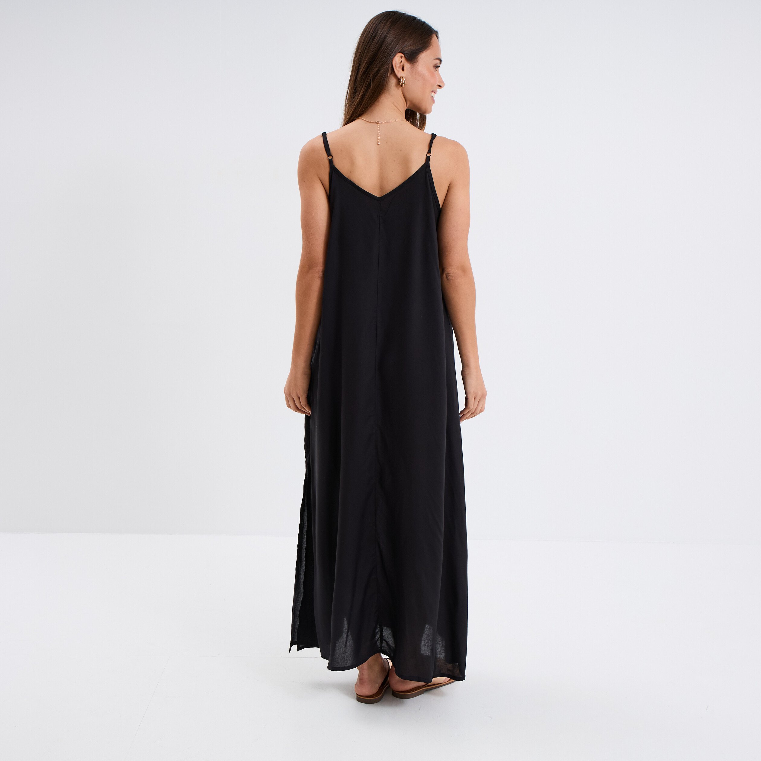 robe longue fluide bretelles noir femme Robe longue fluide bretelles noir femme