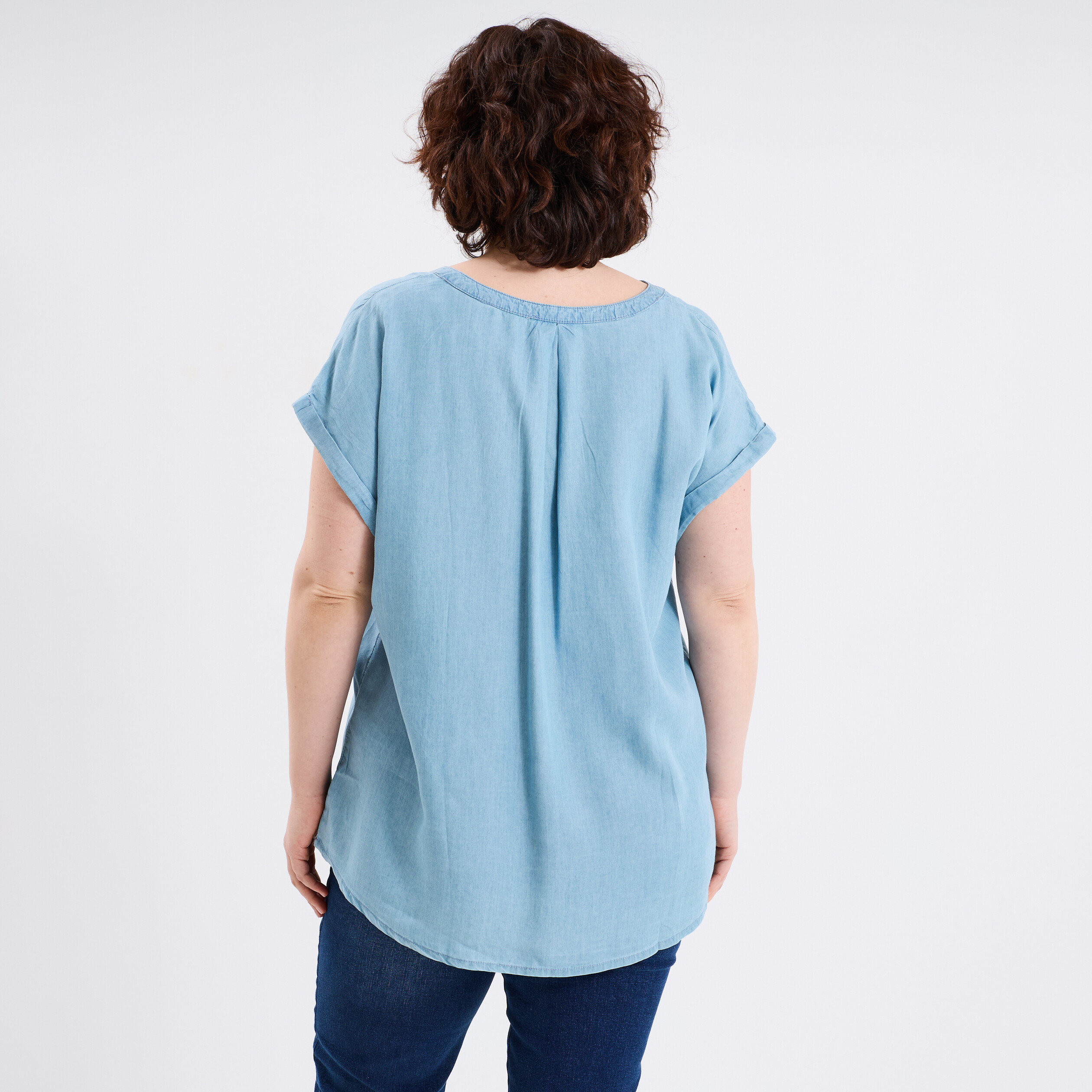 blouse col tunisien manches courtes bleu clair femmegt Blouse col tunisien manches courtes bleu clair femme grande taille