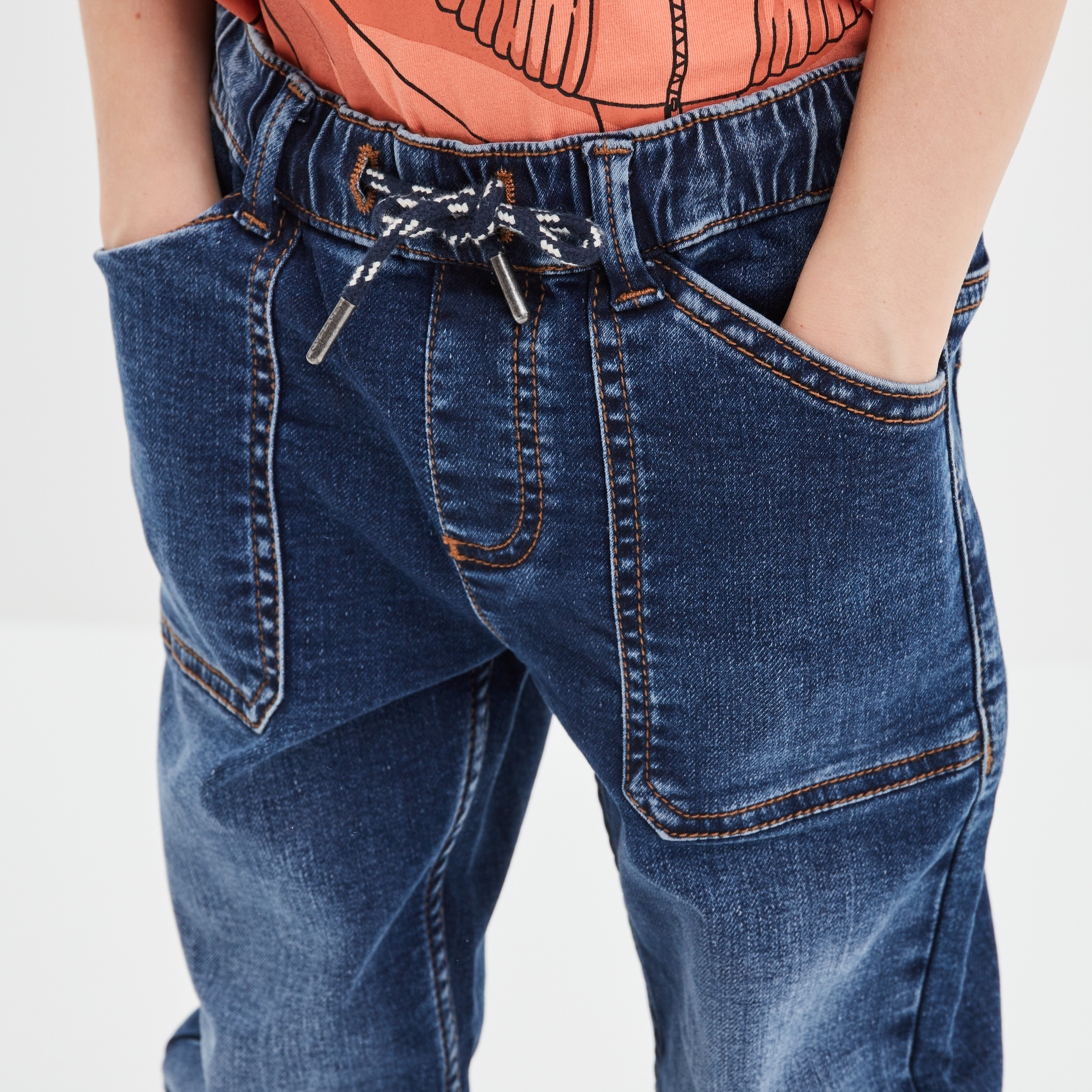 Jean stretch jogger taille &eacute;lastiqu&eacute;e denim stone gar&ccedil;on