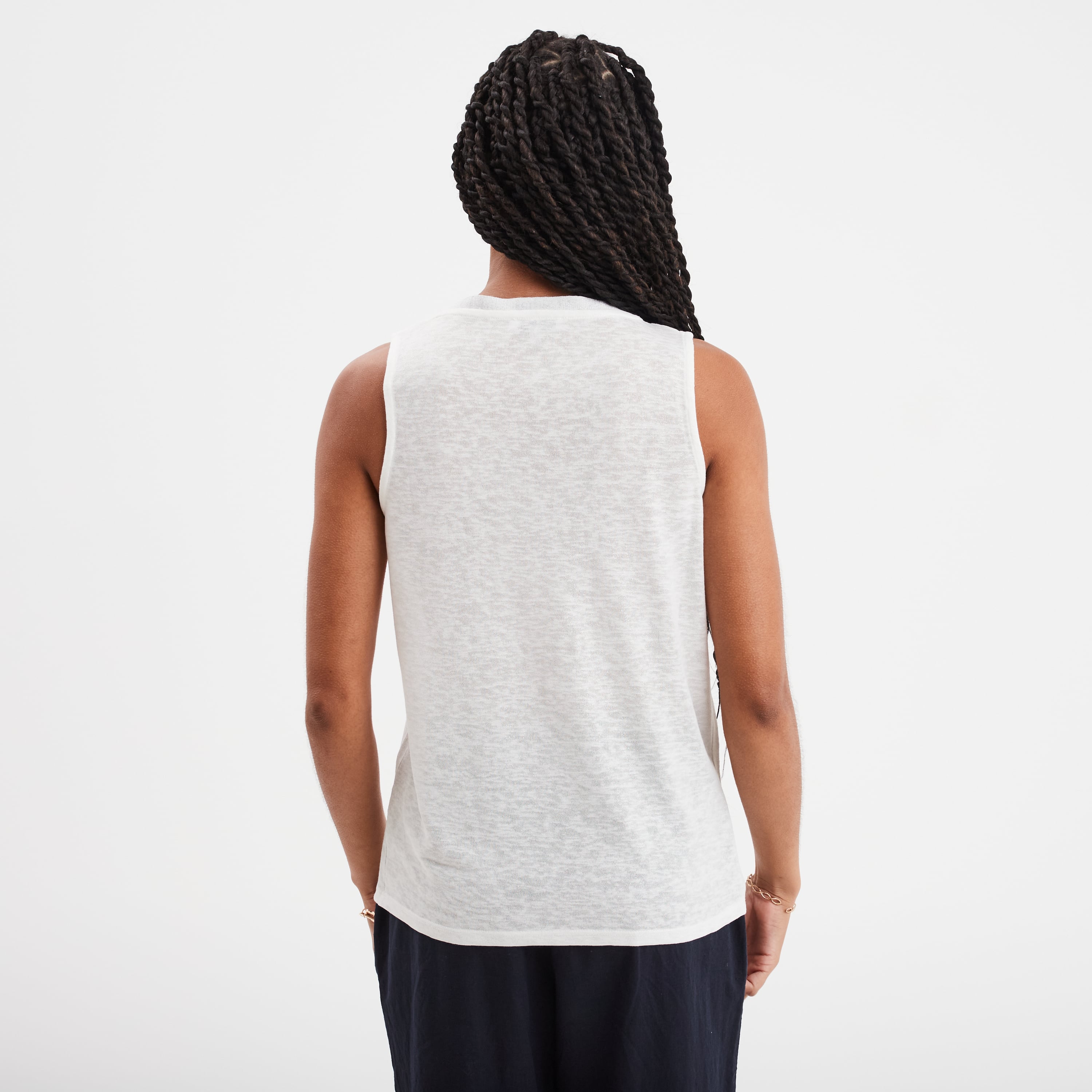 D&eacute;bardeur col en V sans manches blanc femme