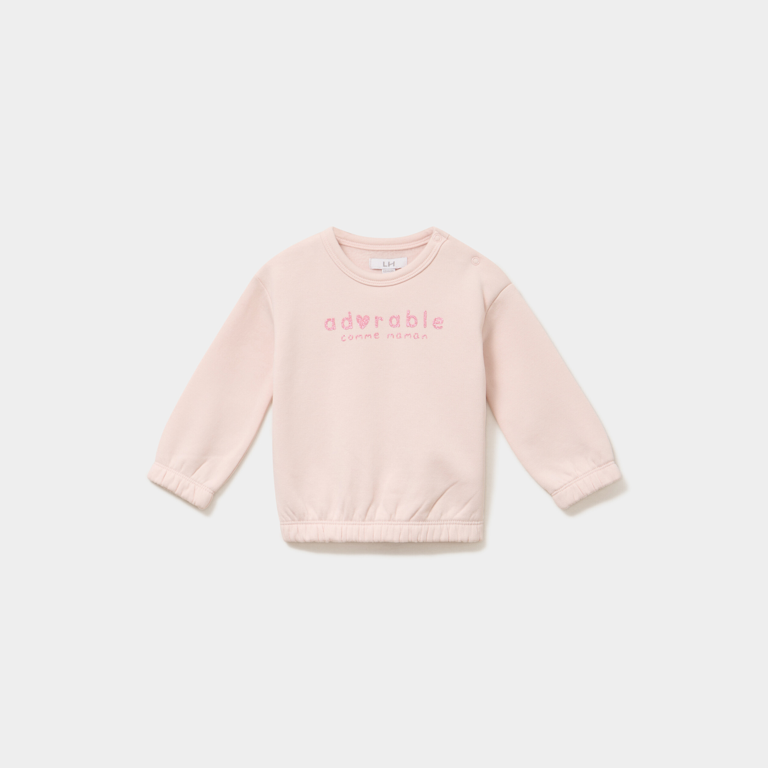 Sweat col rond manches longues rose clair b&eacute;b&eacute; fille