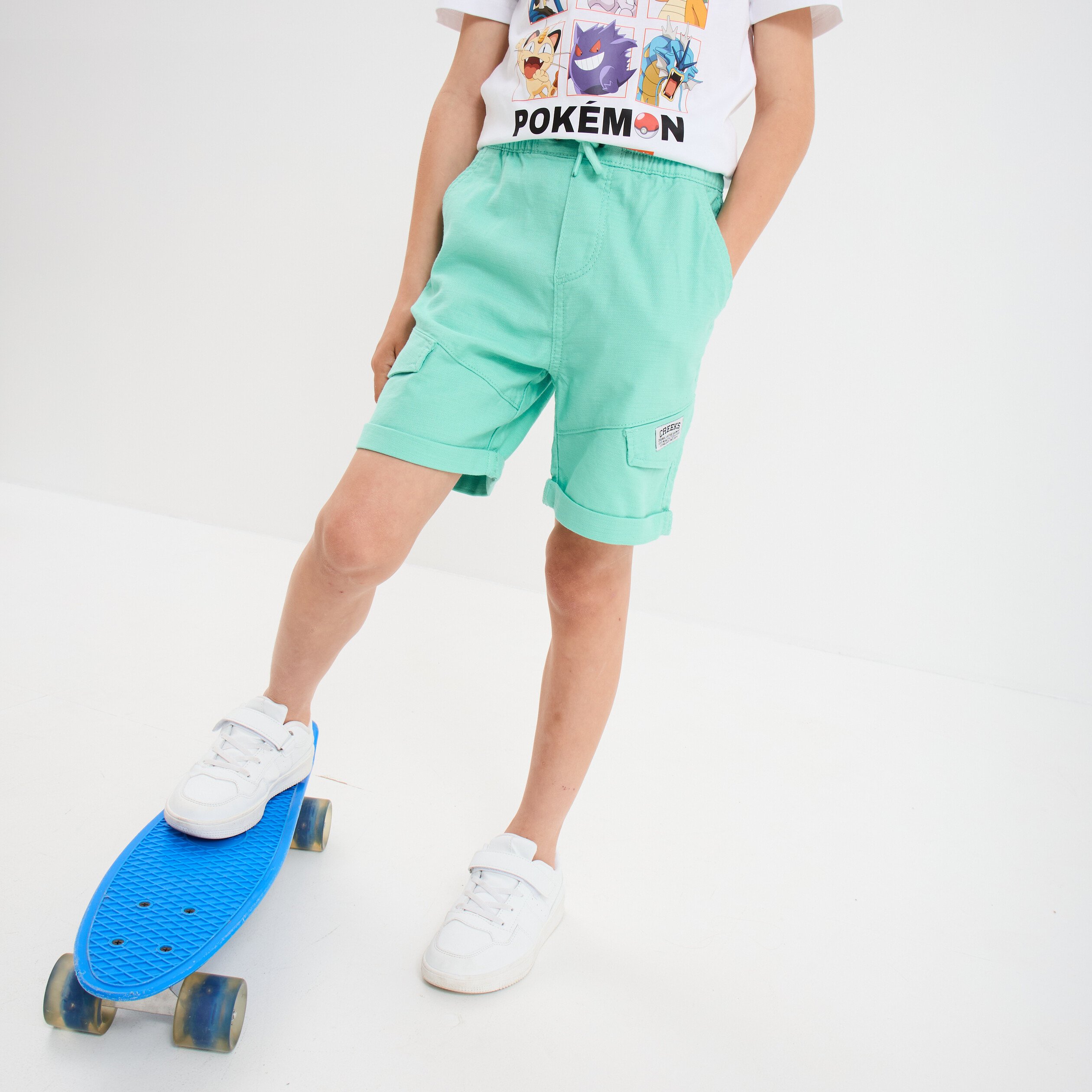 short cargo regular coton vert turquoise garcon Short cargo regular coton vert turquoise garçon