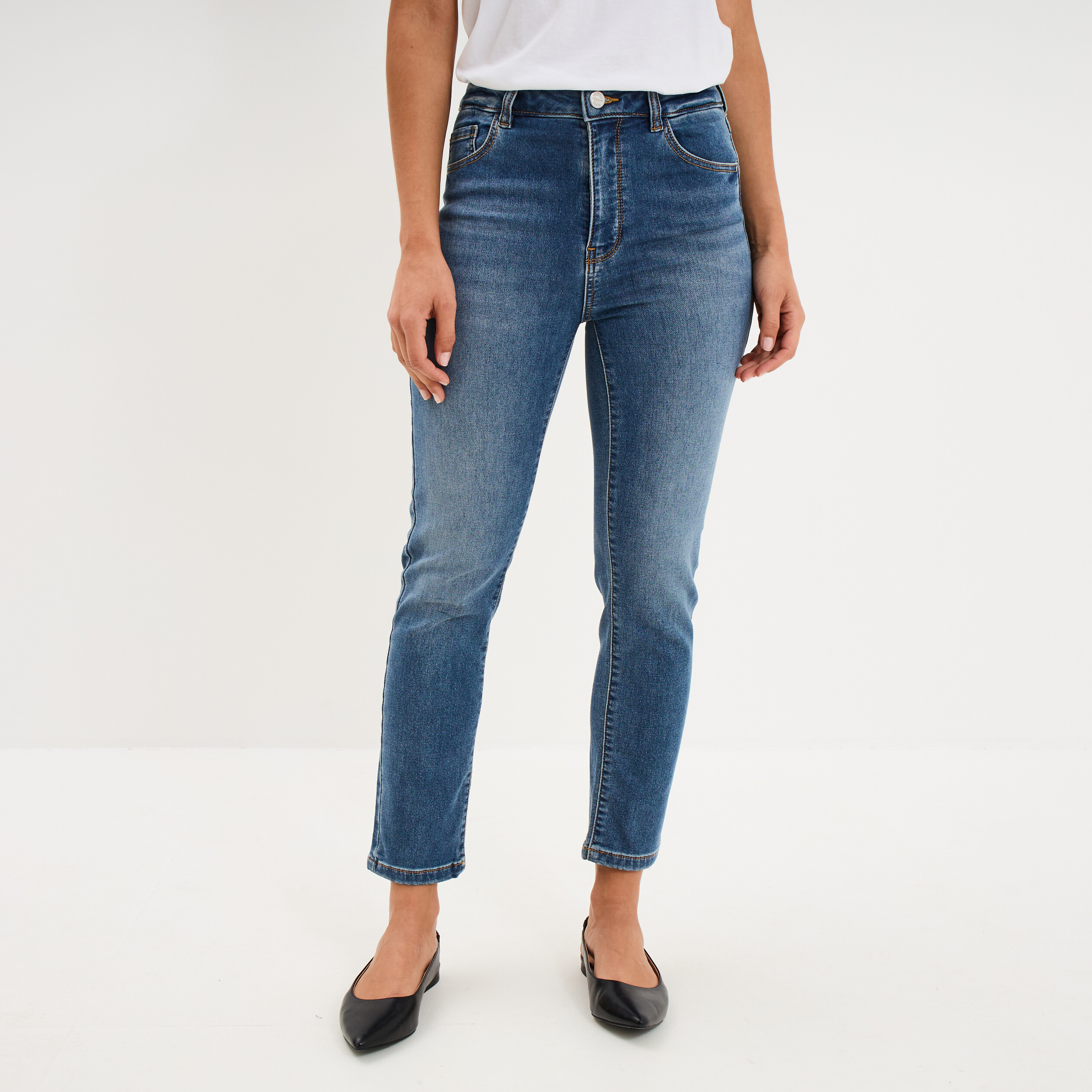 Jean stretch slim 7/8 &egrave;me denim stone femme