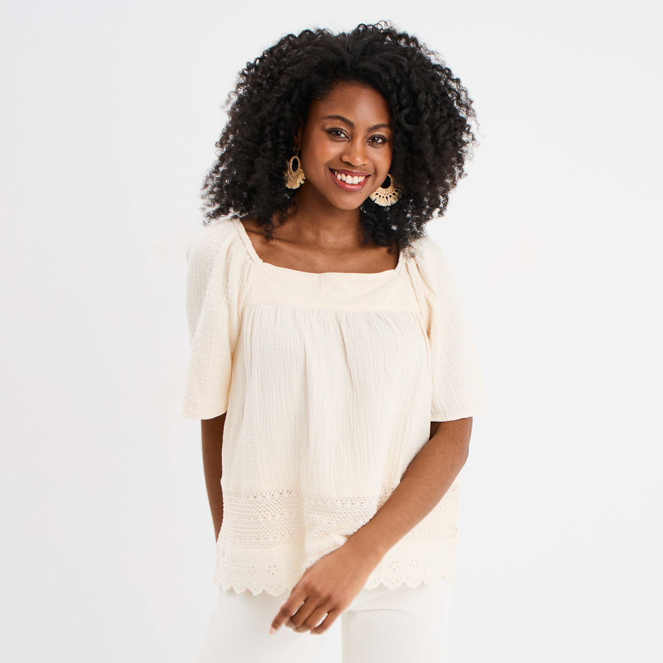 blouse manches papillons gaze de coton creme femme Blouse manches papillons gaze de coton creme femme