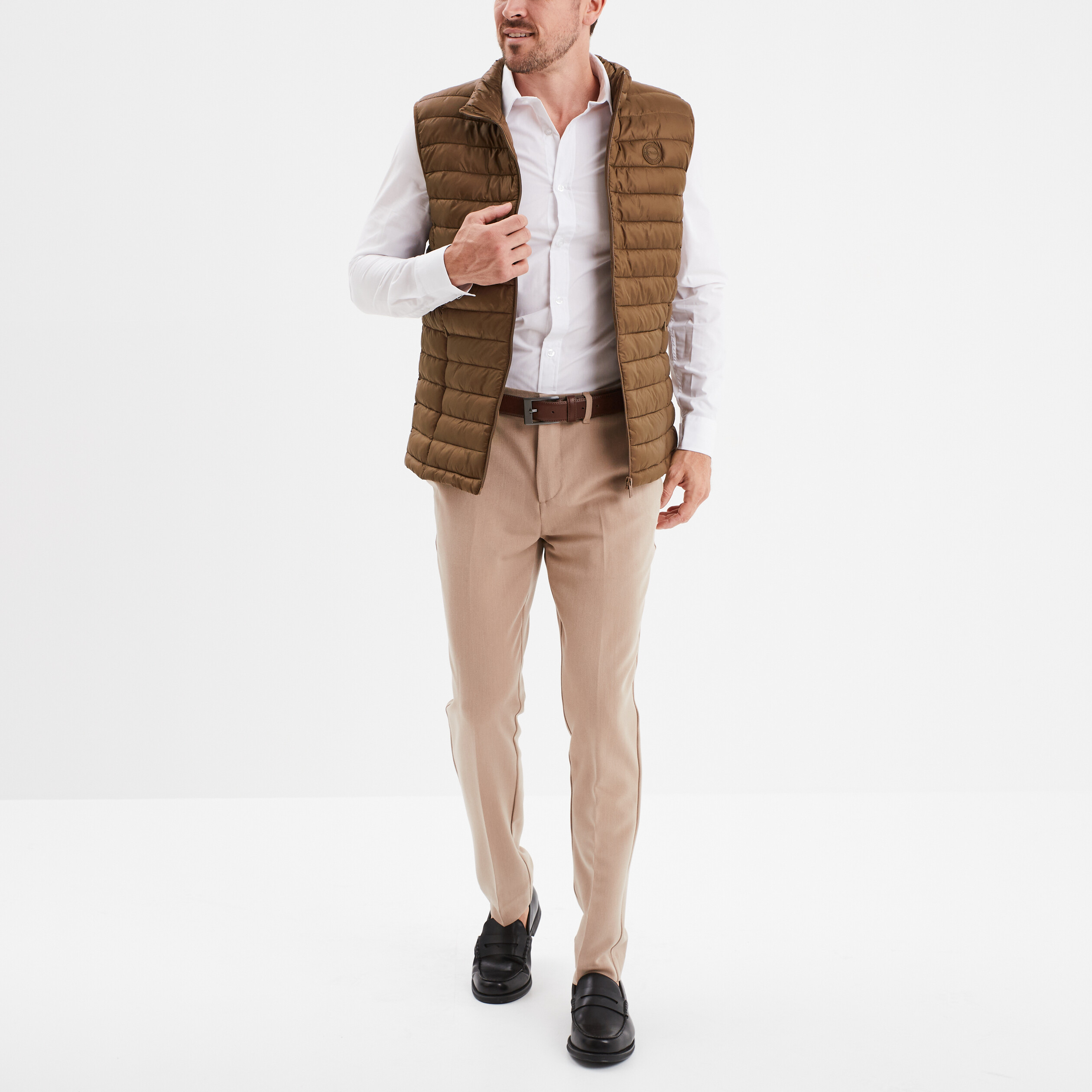 pantalon chino slim taille elastiquee beige homme Pantalon chino slim taille élastiquée beige homme
