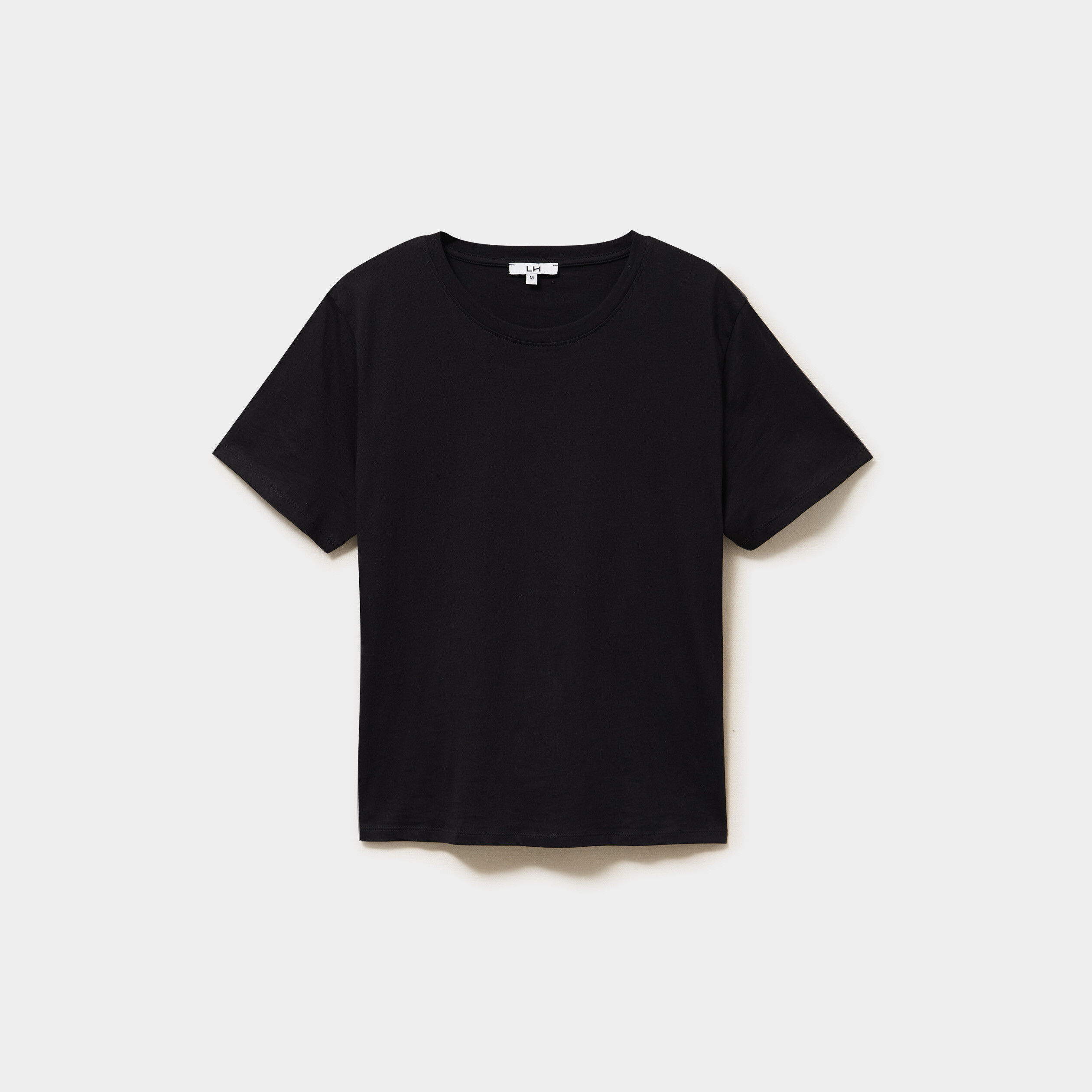 T-shirt col rond manches courtes coton noir femme