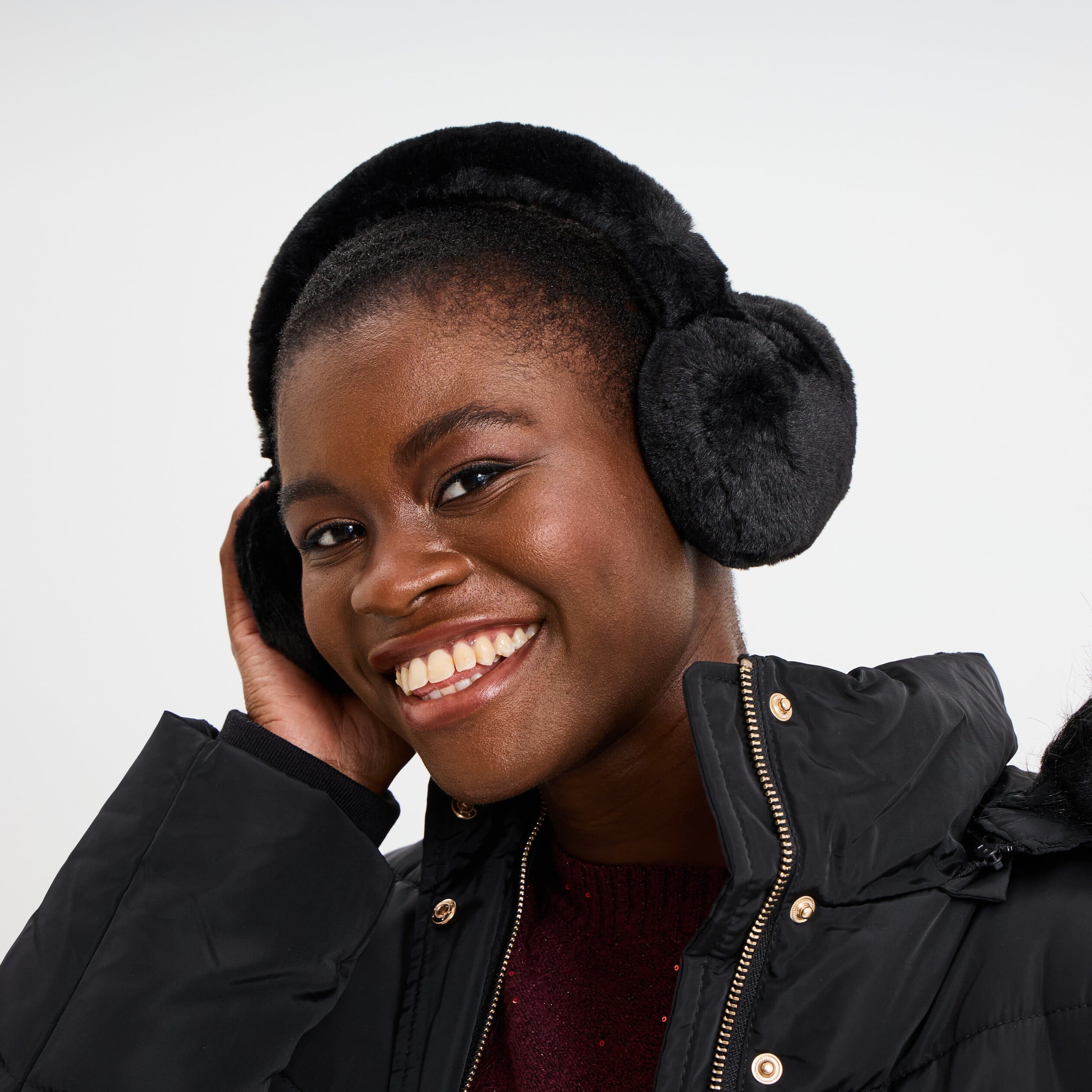 Cache-oreilles fausse fourrure noir femme