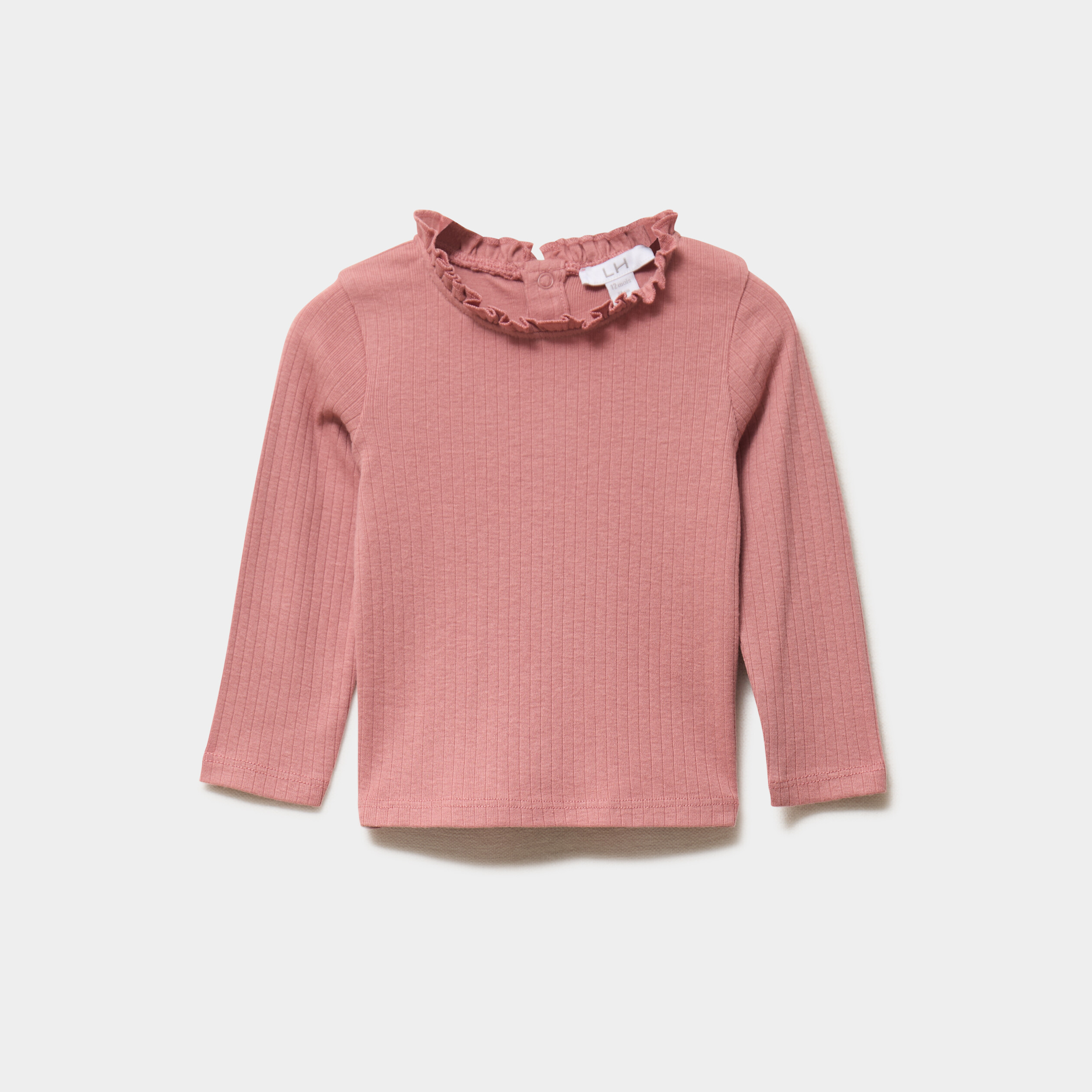 T-shirt c&ocirc;tel&eacute; col montant &agrave; volants rose b&eacute;b&eacute; fille