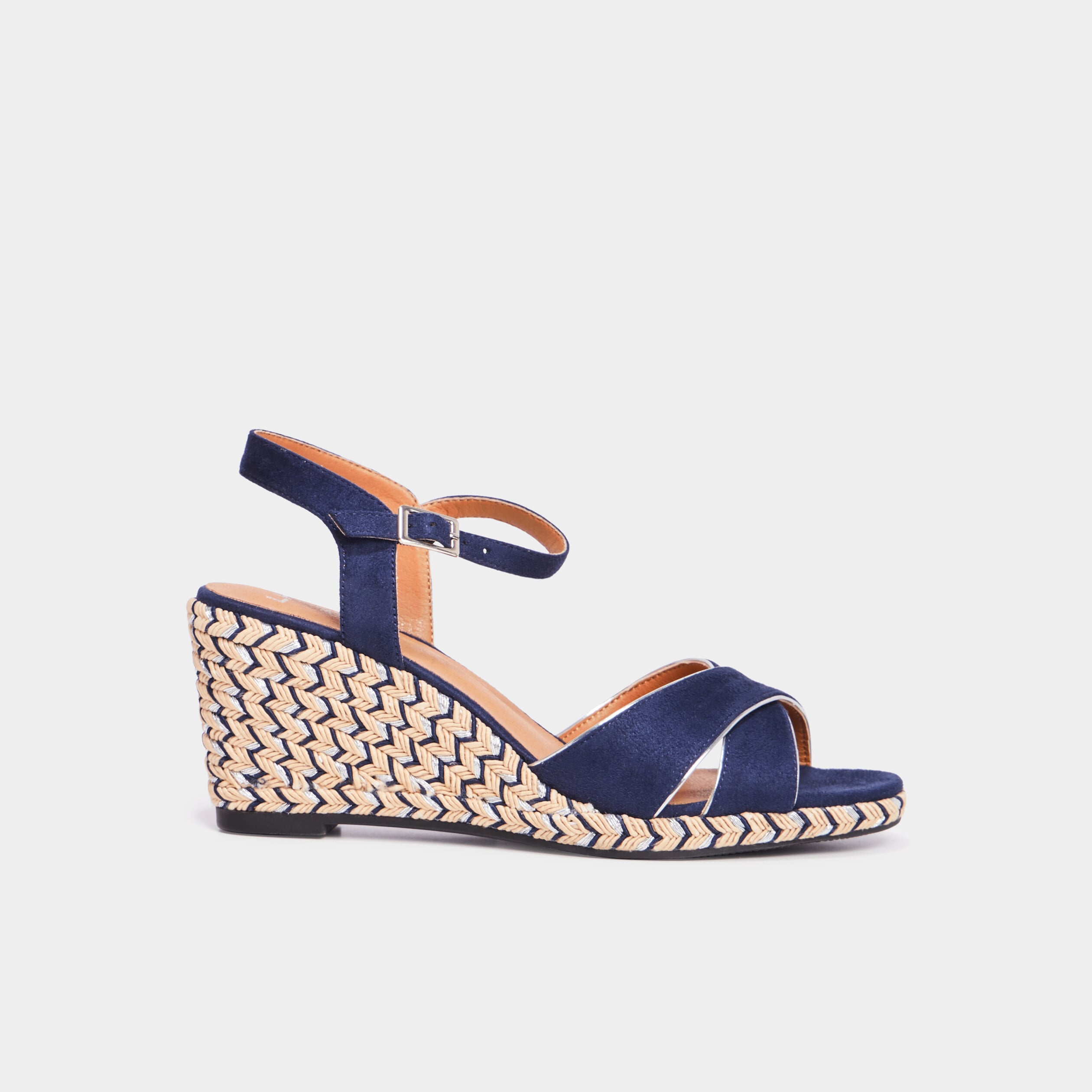 Sandales &agrave; talons compens&eacute;s bleu marine femme