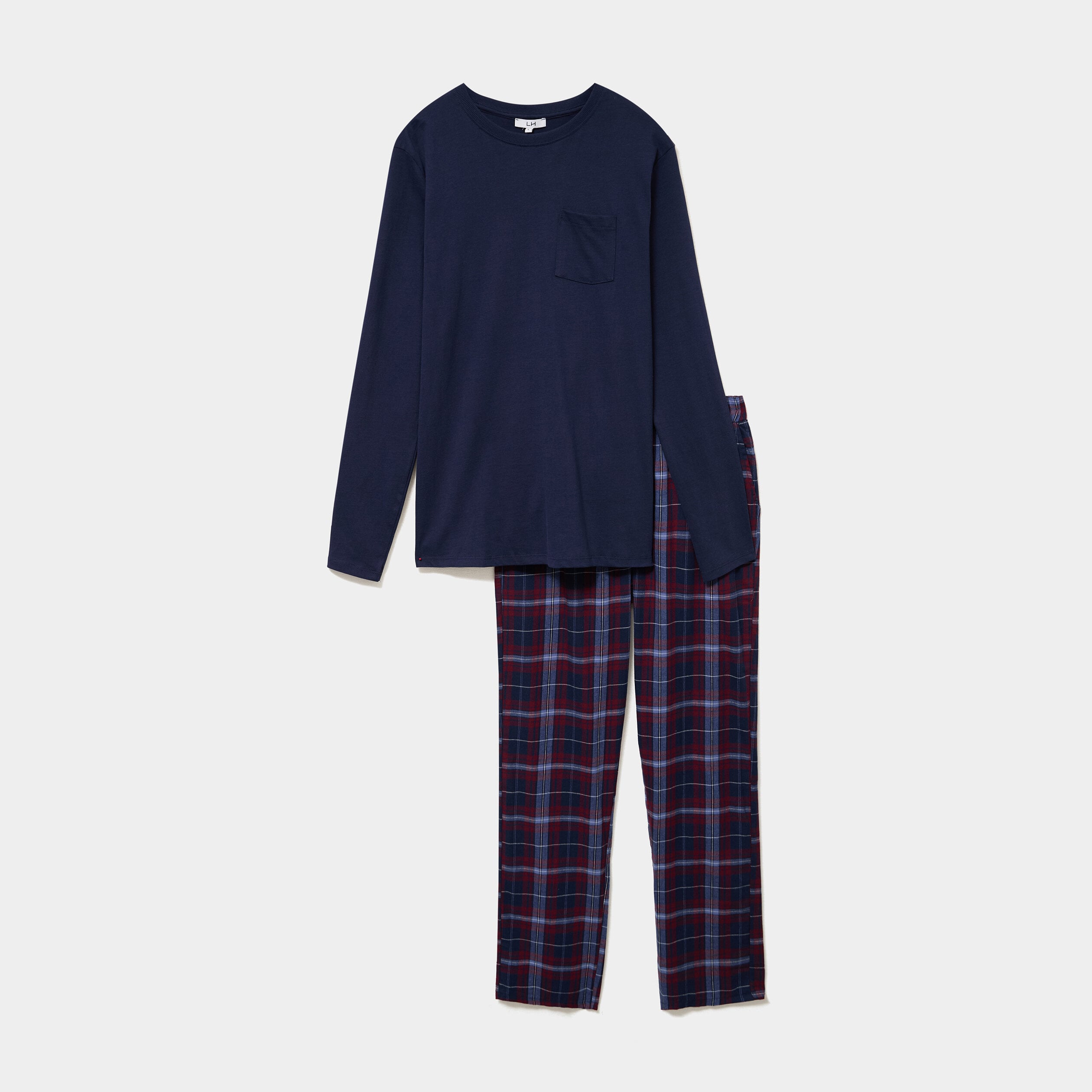 Ensemble pyjama 2 pi&egrave;ces pantalon coton bleu marine homme