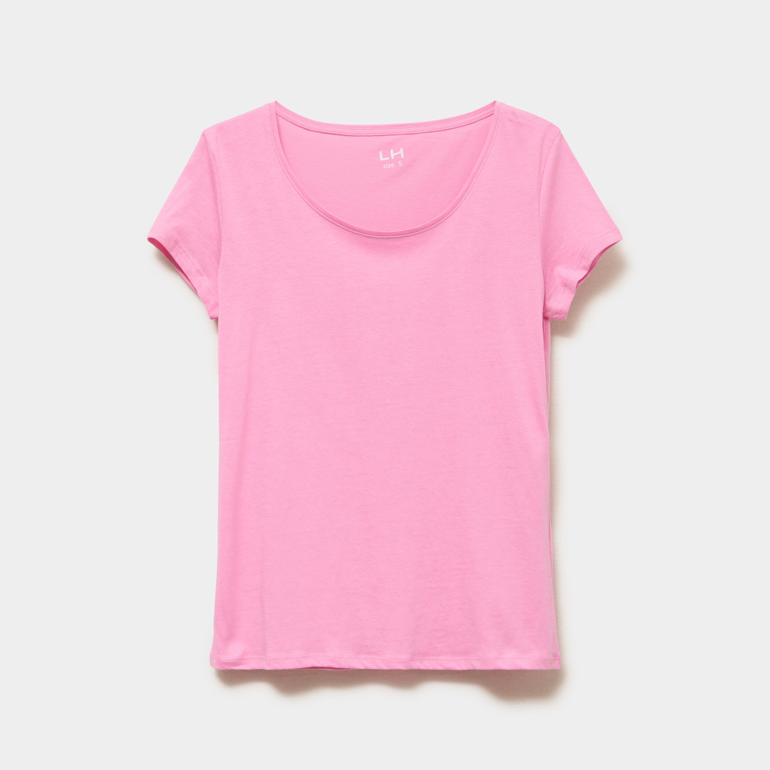 T-shirt coton col rond manches courtes rose femme