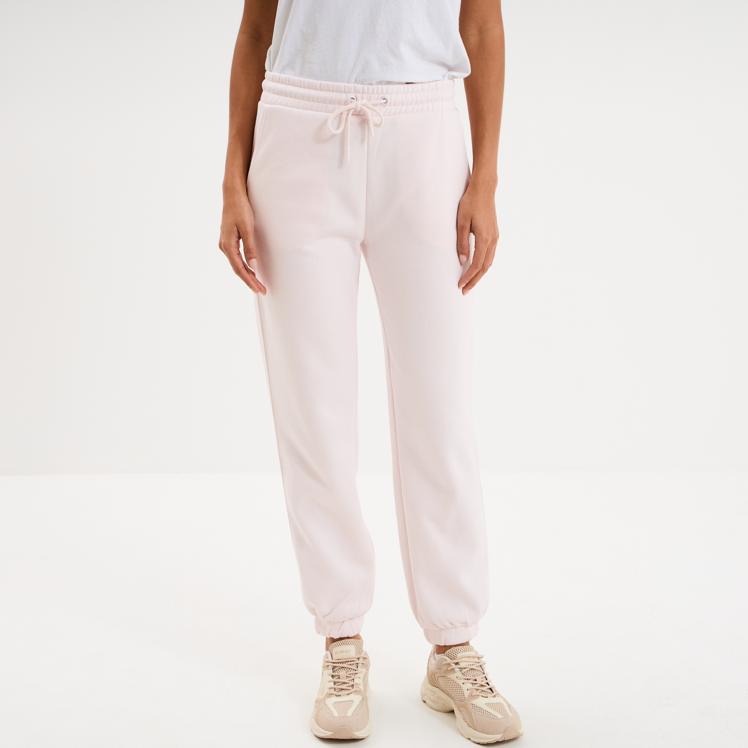 Pantalon jogging droit molleton rose clair femme