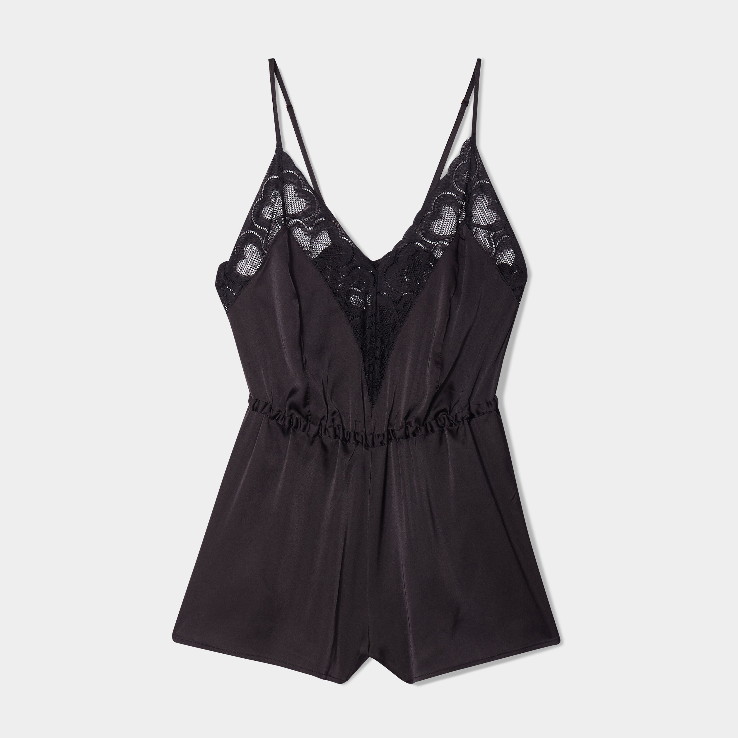 combinette satin a dentelle noir femme Combinette satin à dentelle noir femme