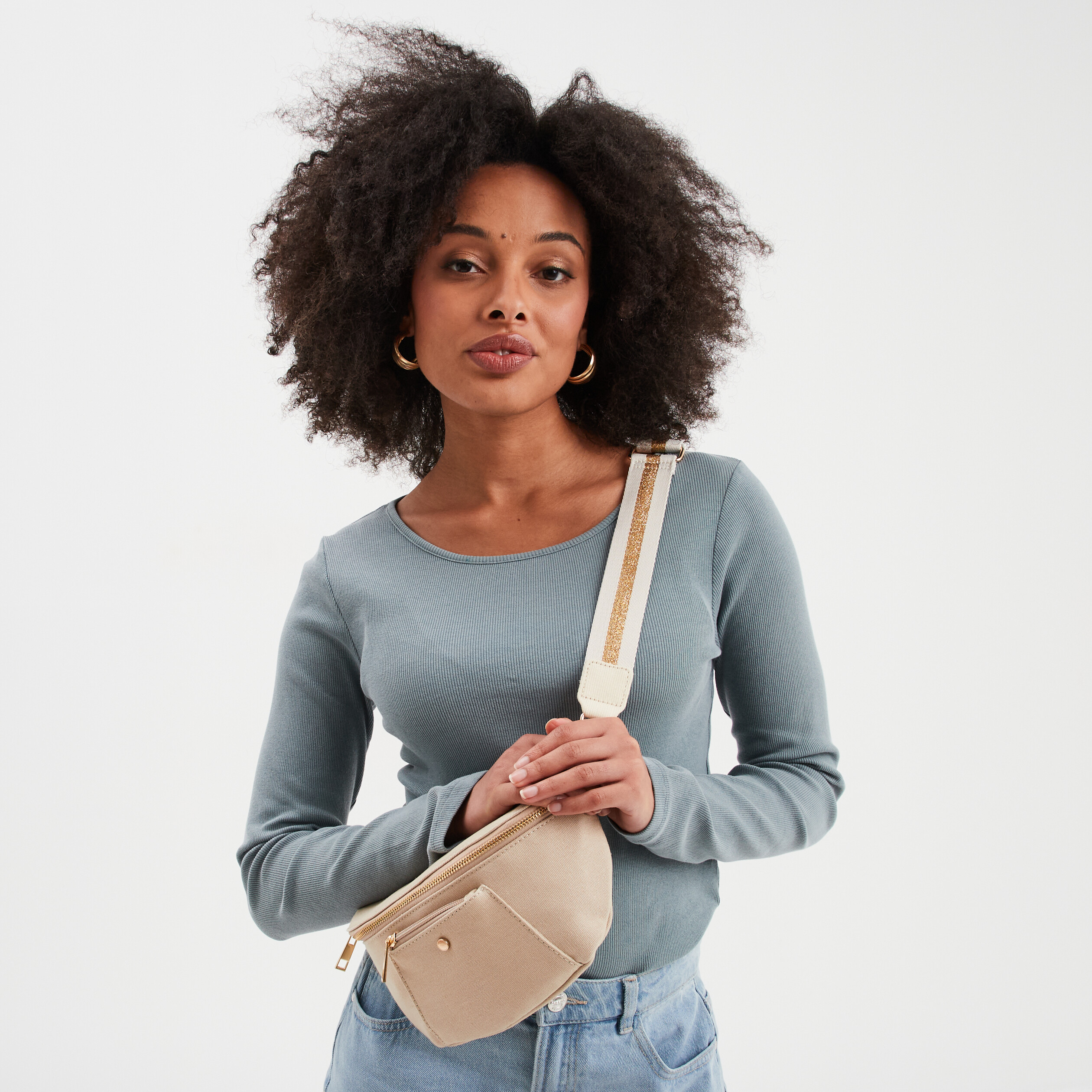 Sac banane en toile de coton canvas sable femme