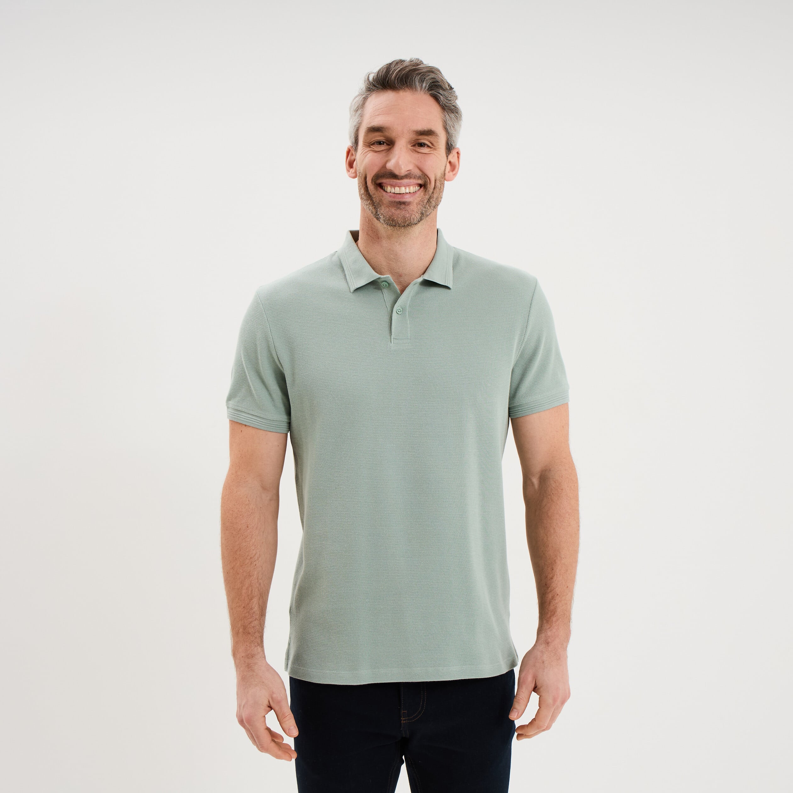 Polo textur&eacute; manches courtes coton vert pastel homme