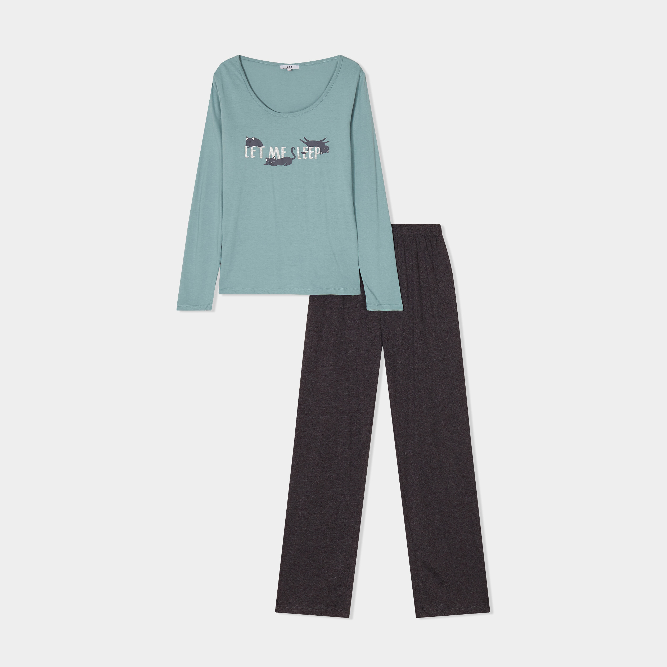 ensemble pyjama pantalon 2 pieces coton bleu gris femme Ensemble pyjama pantalon 2 pièces coton bleu gris femme