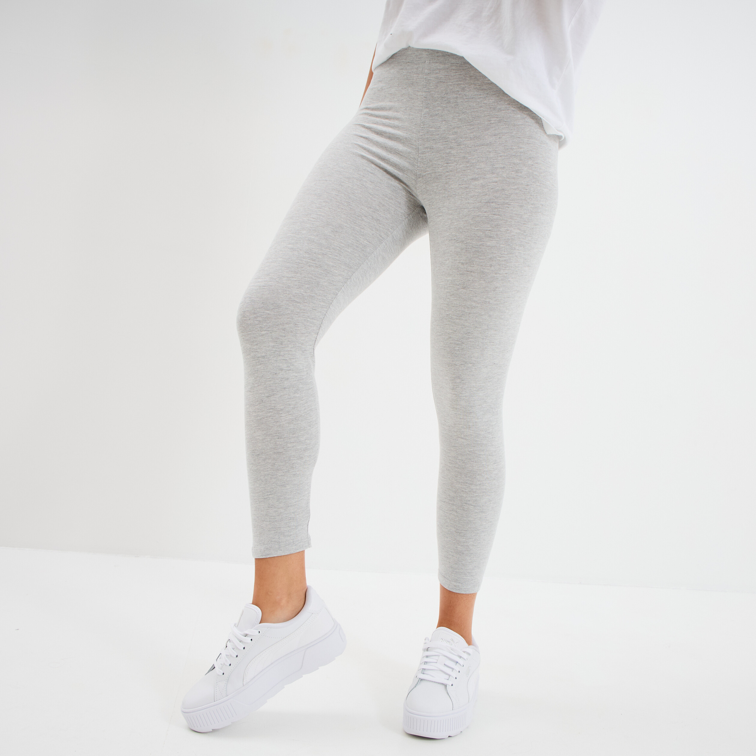 Legging 7/8 &egrave;me taille &eacute;lastiqu&eacute;e gris clair femme