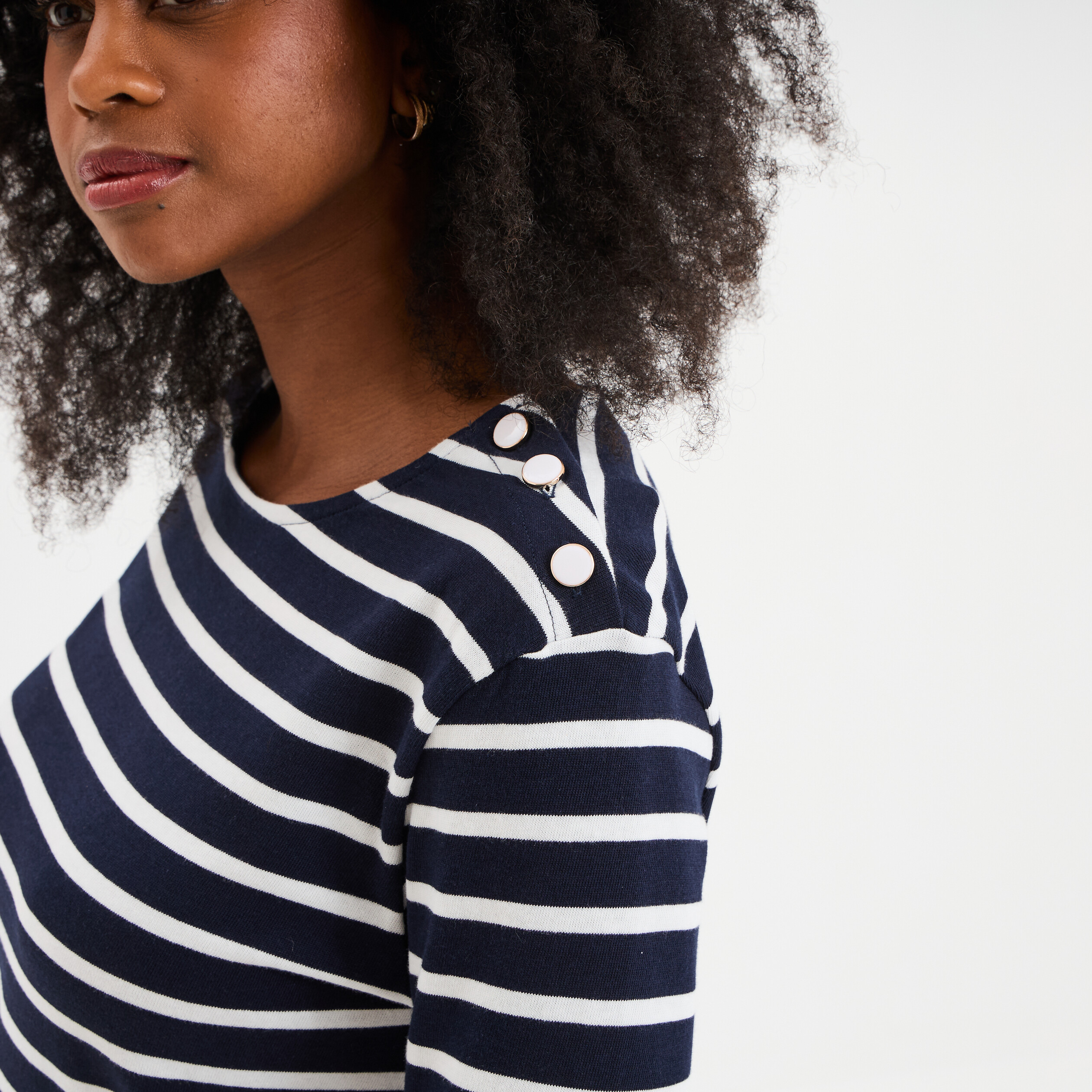 T-shirt manches 3/4 avec boutons coton ecru femme