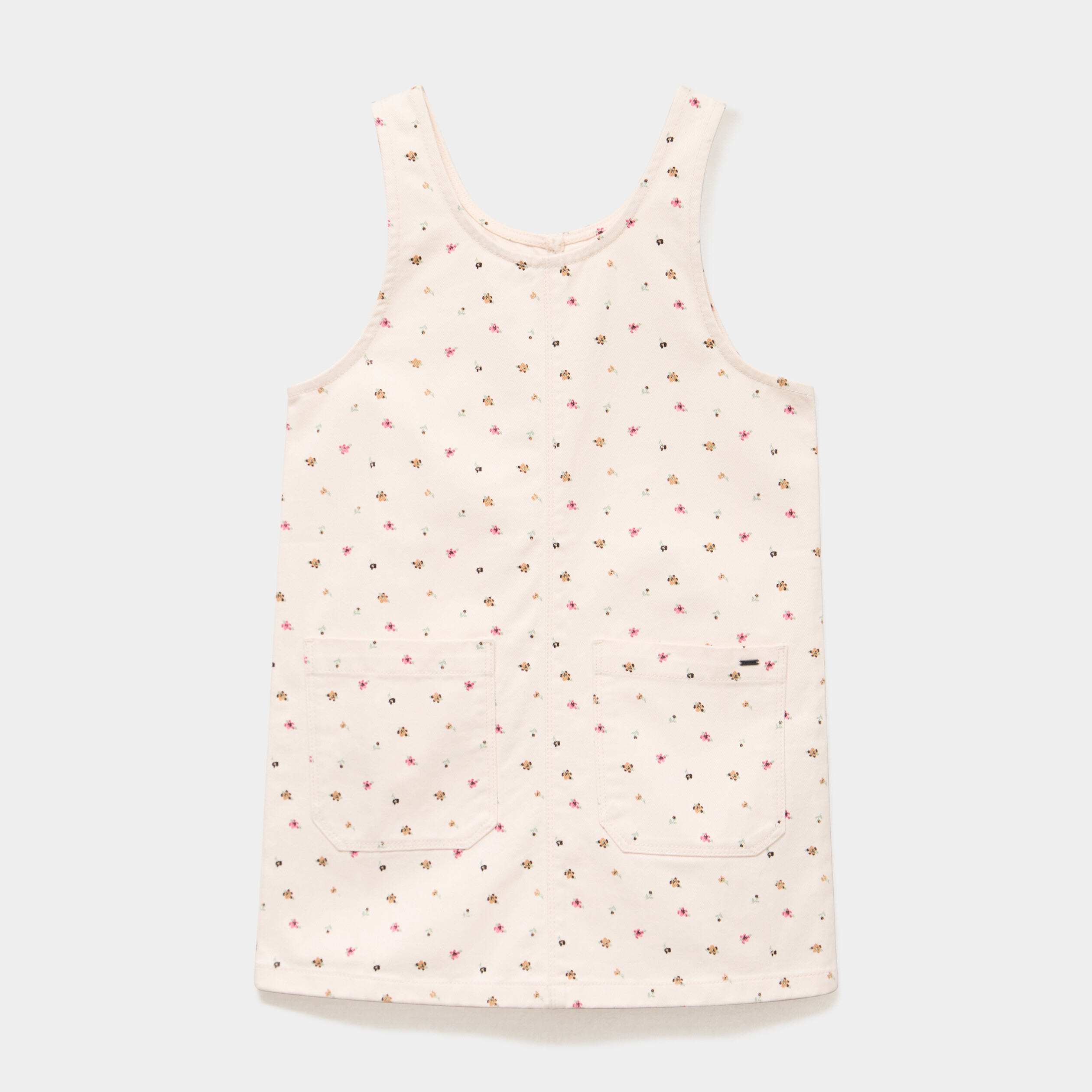 Robe chasuble courte sans manches coton beige fille