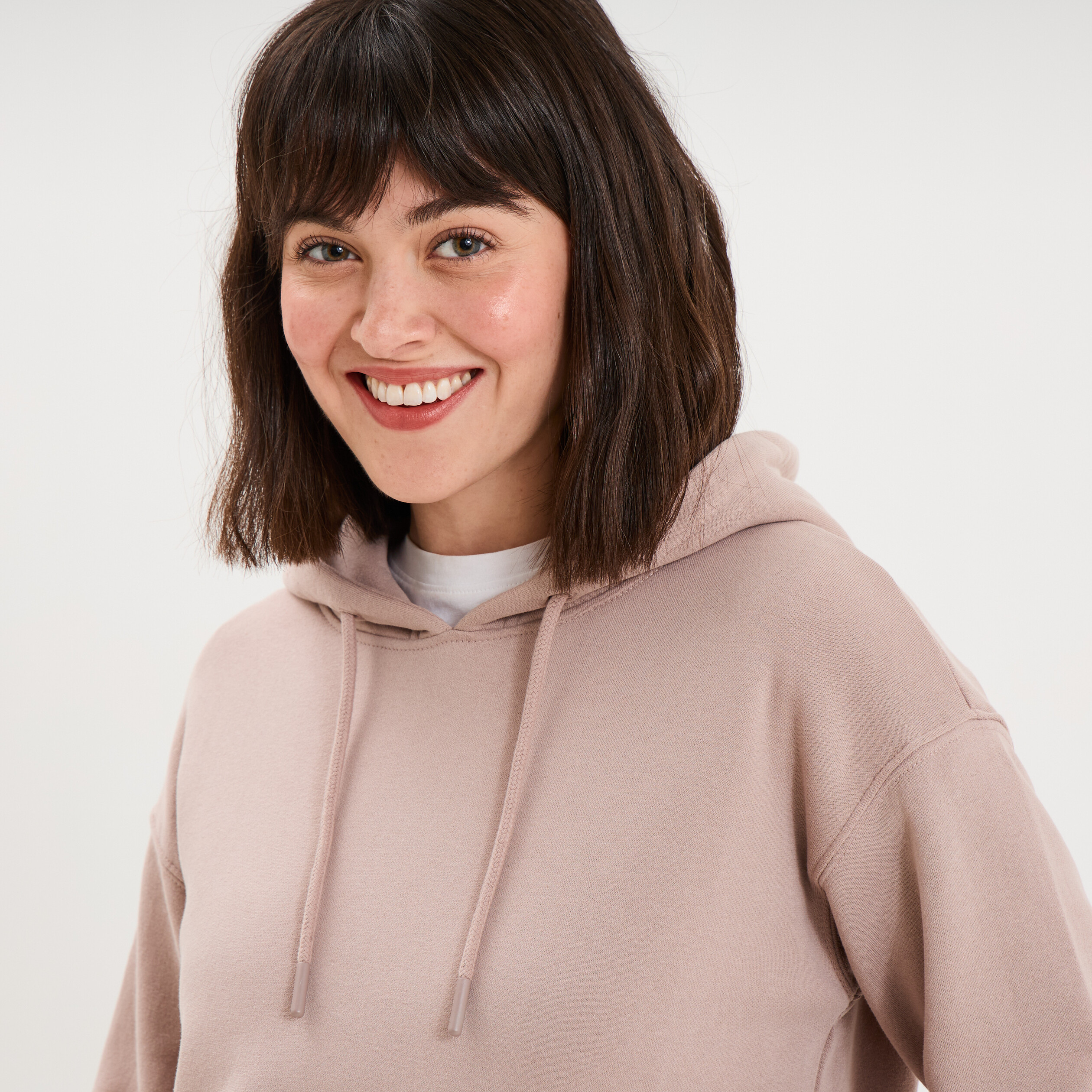 Sweat hoodie 1 poche &agrave; capuche marron clair femme