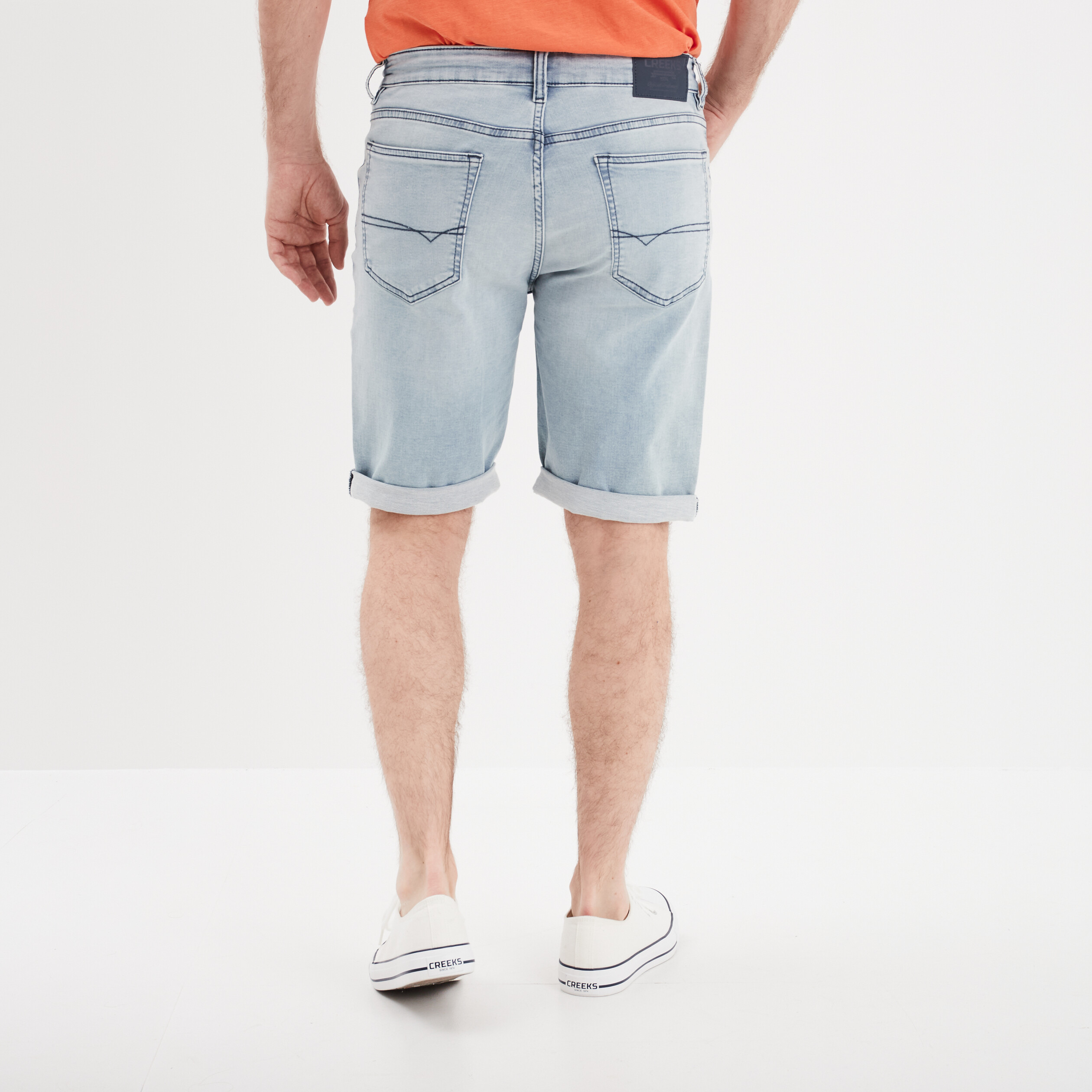 bermuda droit a coulisse en jean creeks denim bleach homme Bermuda droit à coulisse en jean Creeks denim bleach homme