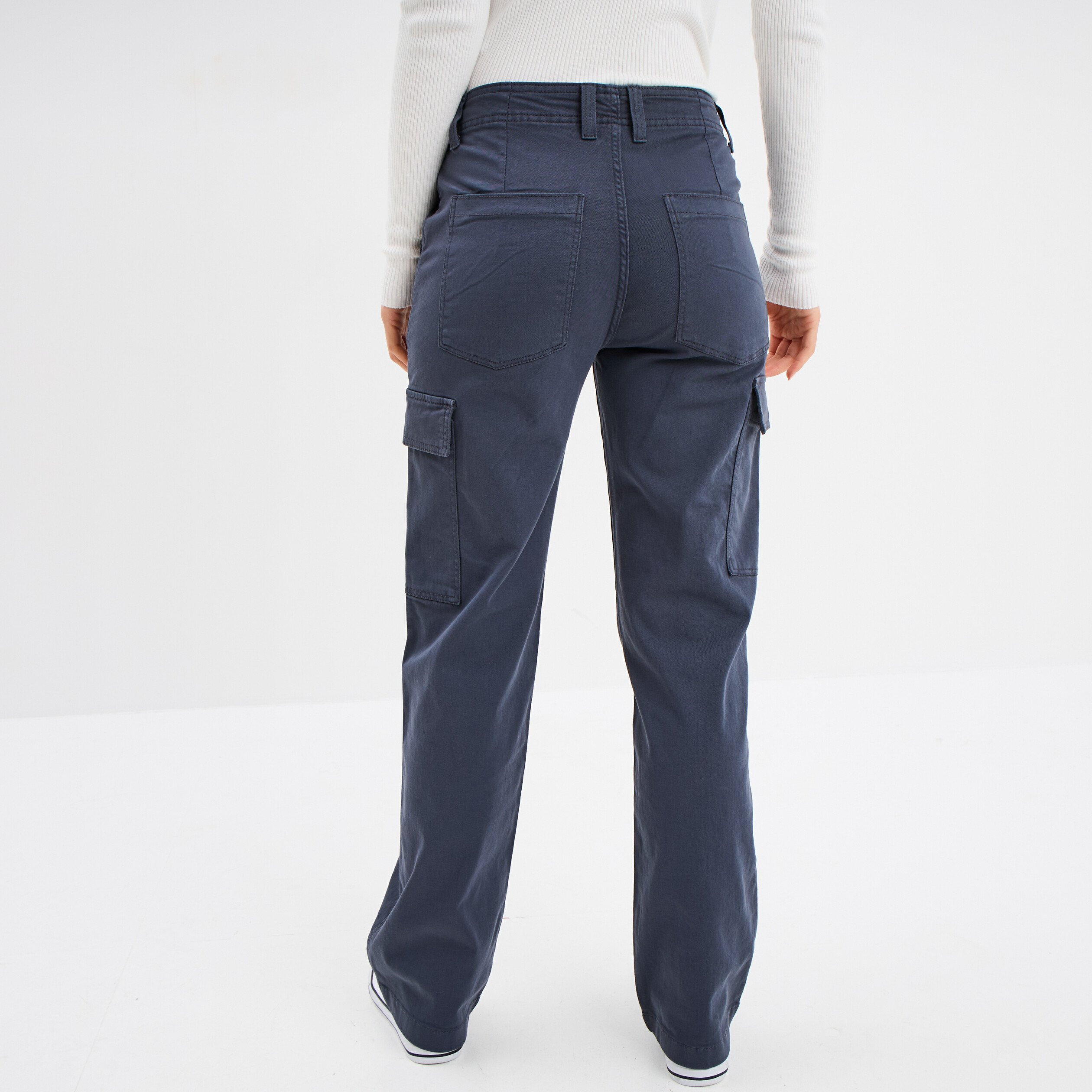 pantalon cargo droit bleu gris femme Pantalon cargo droit bleu gris femme