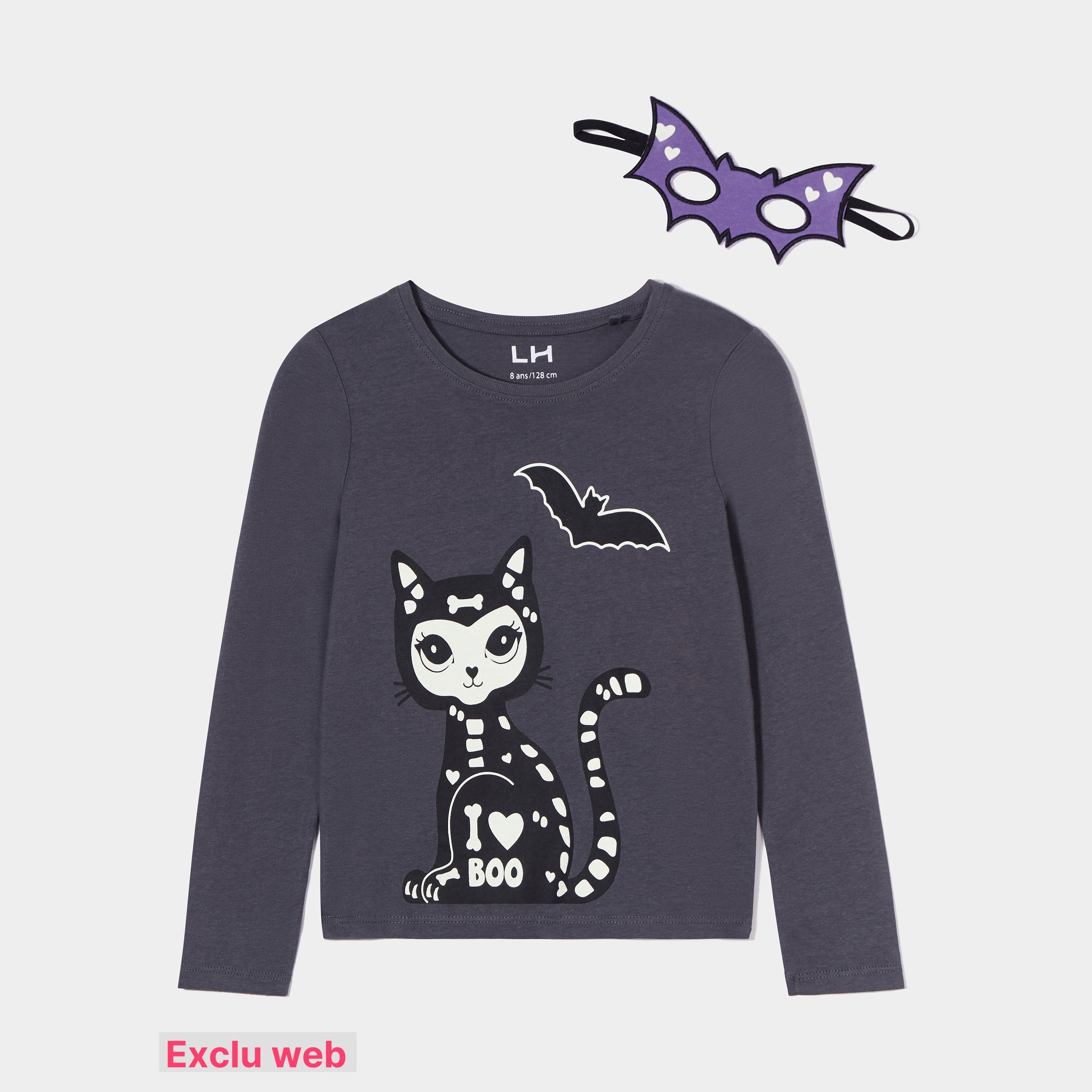 Ensemble t-shirt coton masque halloween gris foncé fille