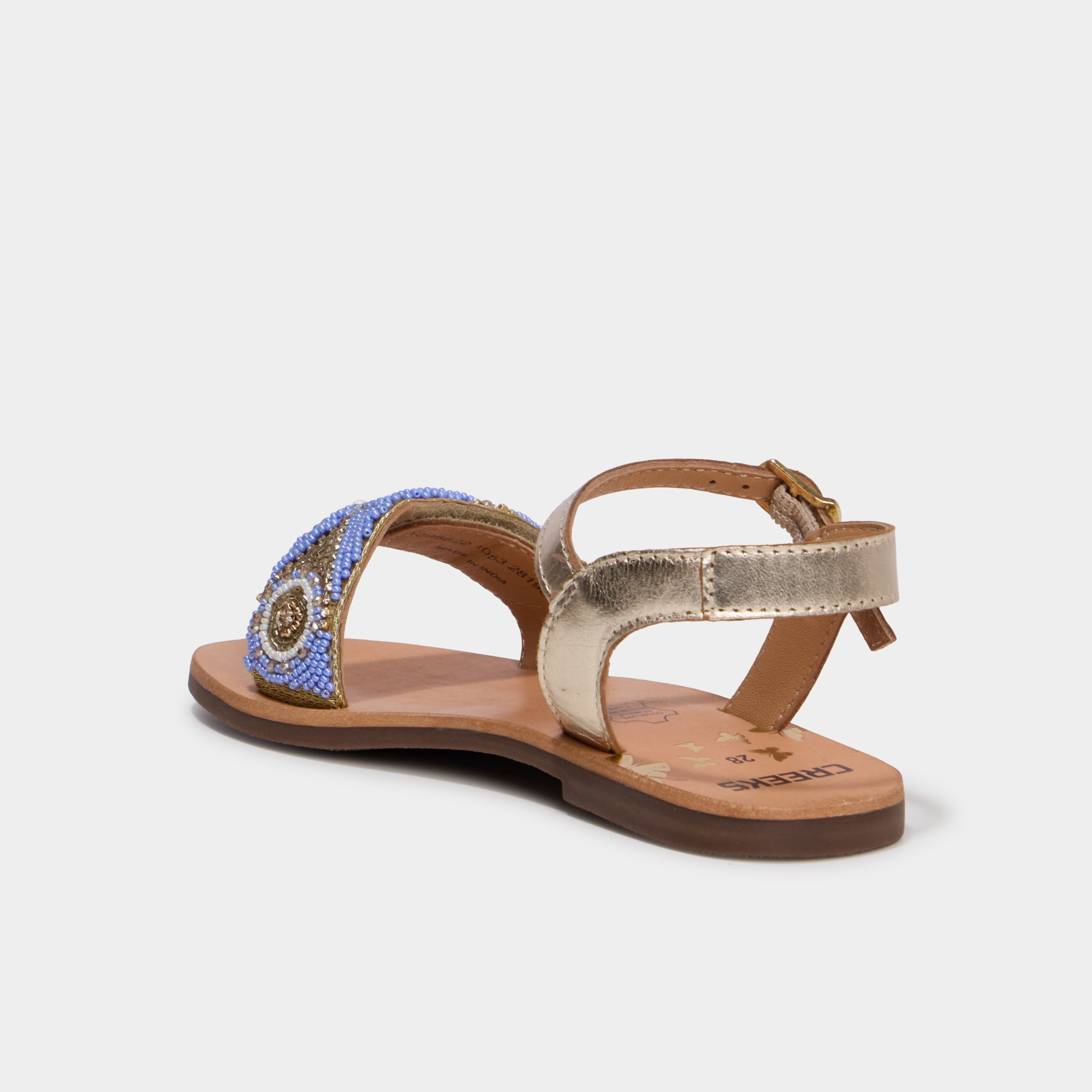 Sandales avec perles en cuir jaune or fille