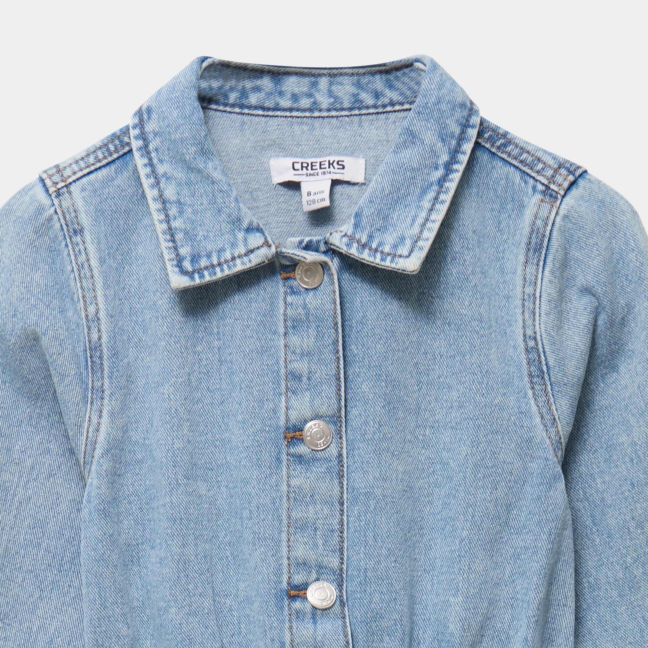 Robe en jean courte cintr&eacute;e boutonn&eacute;e denim double stone fille