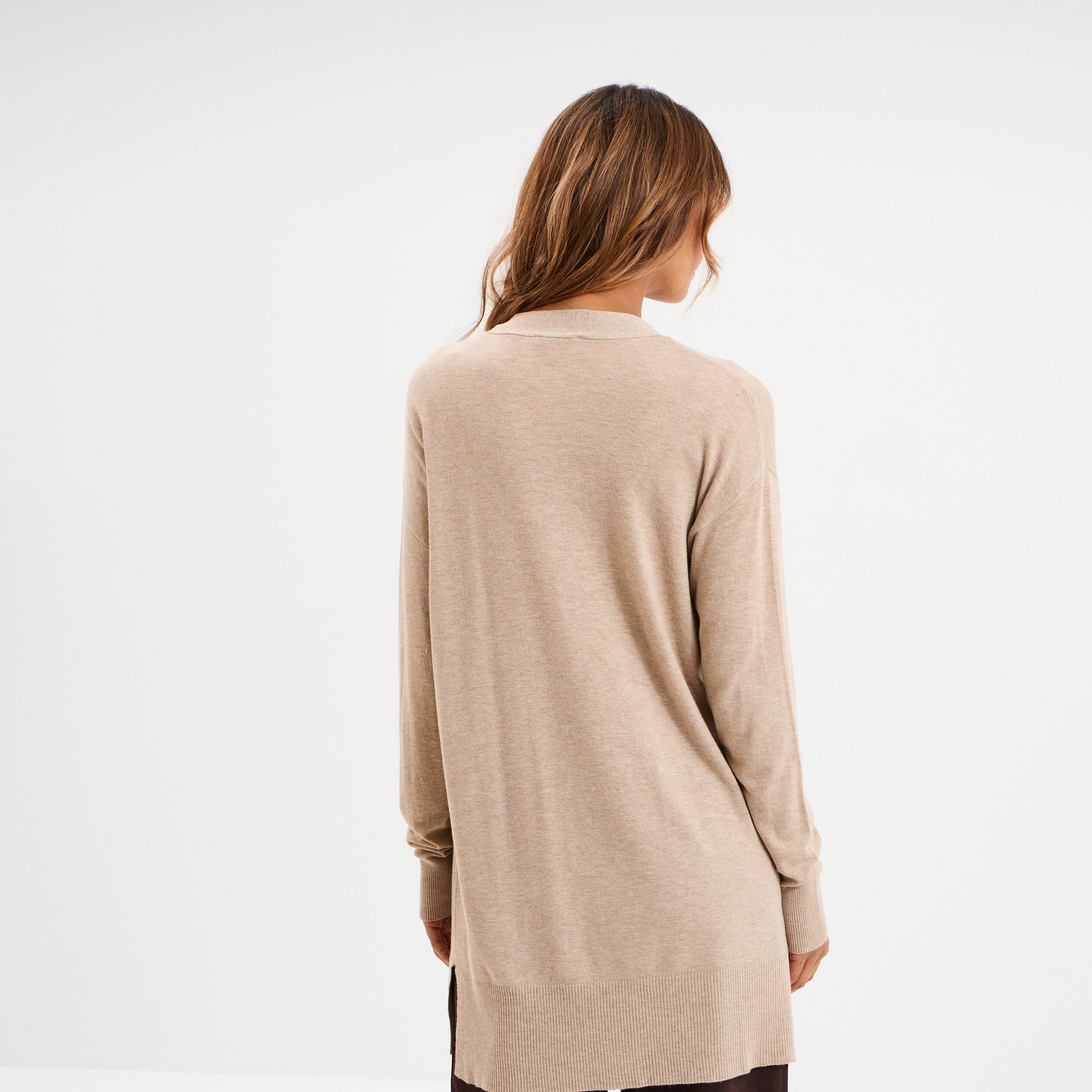 gilet mi long manches longues beige femme Gilet mi-long manches longues beige femme