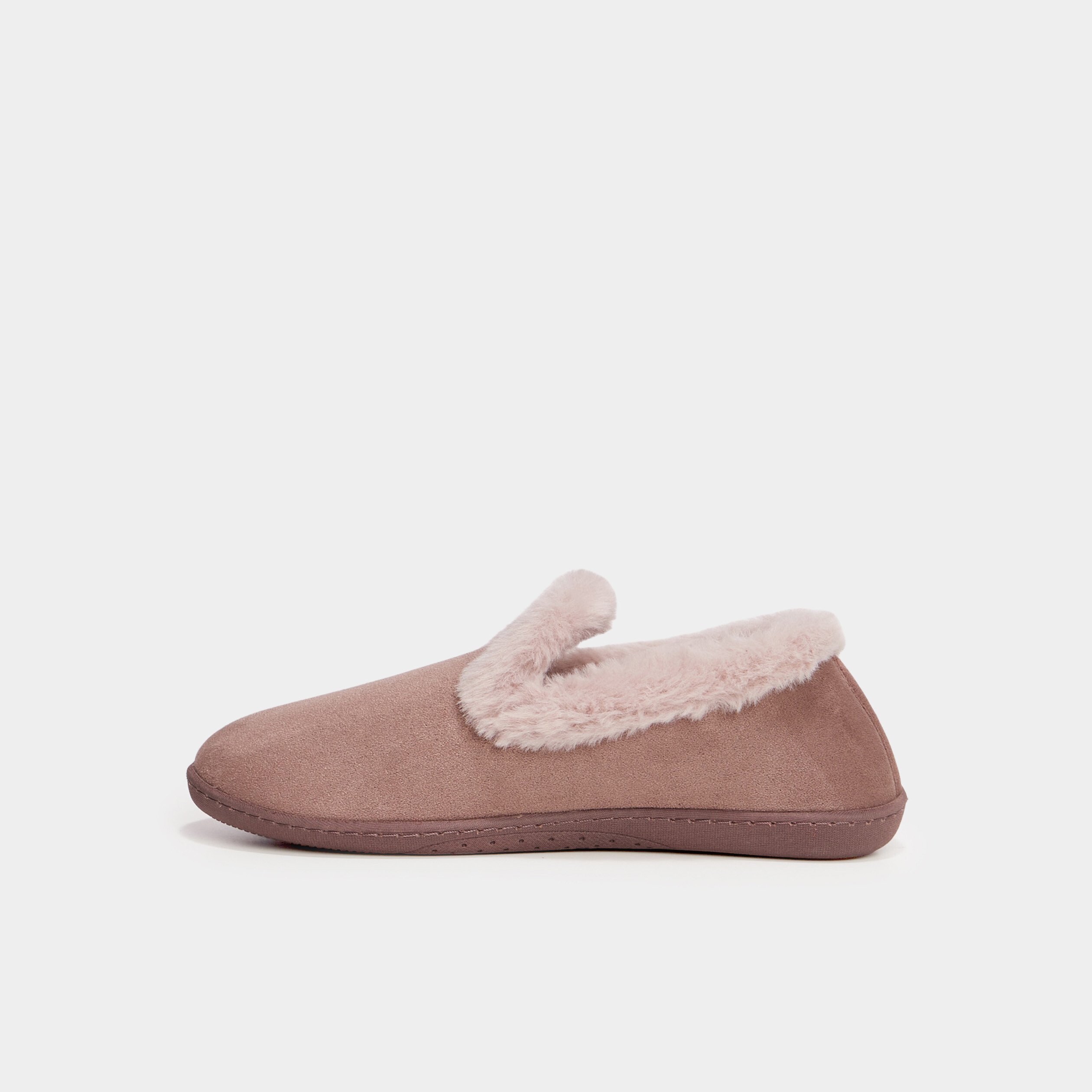 Chaussons fausse fourrure anti-d&eacute;rapants taupe femme