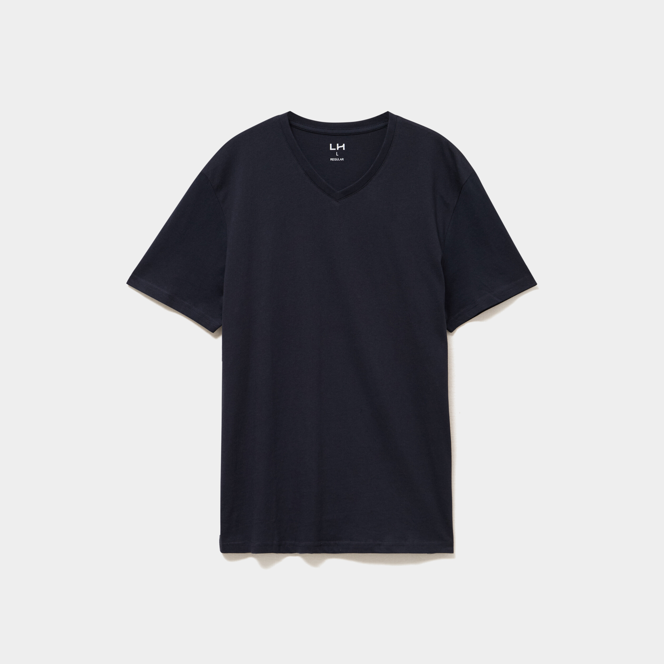 T-shirt manches courtes coton col V bleu marine homme