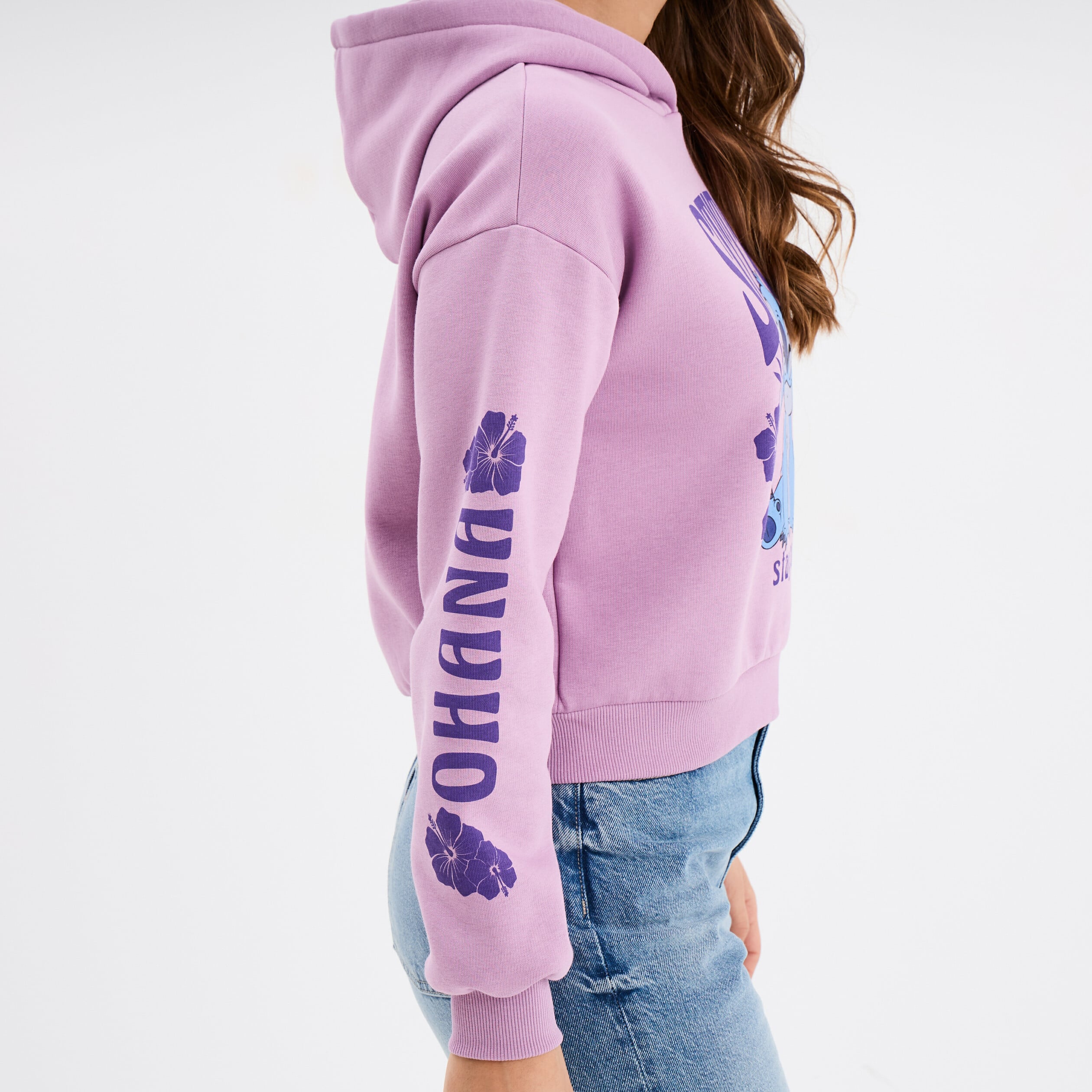 Sweat hoodie cropped &agrave; capuche Stitch parme femme