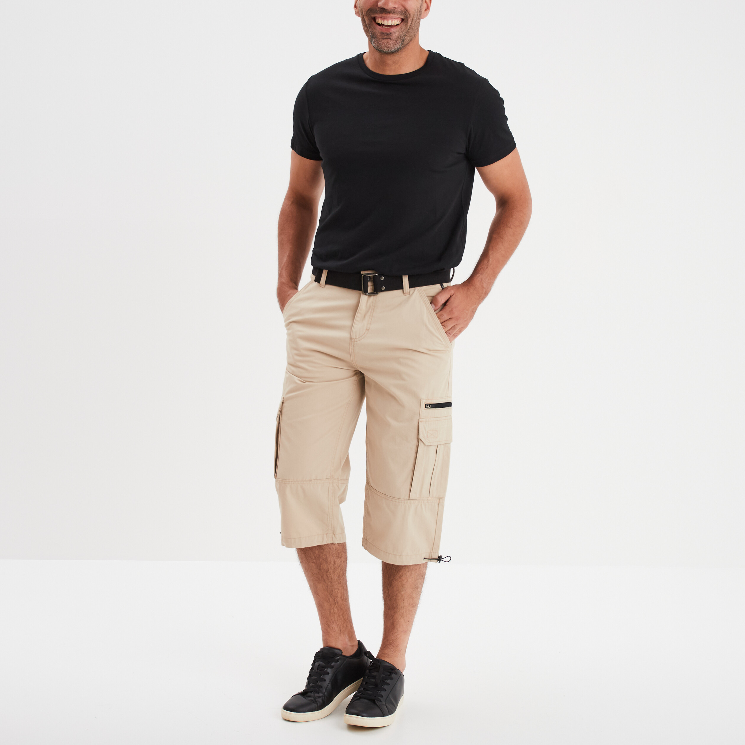 bermuda cargo ceinture trappeur beige homme Bermuda cargo ceinturé Trappeur beige homme